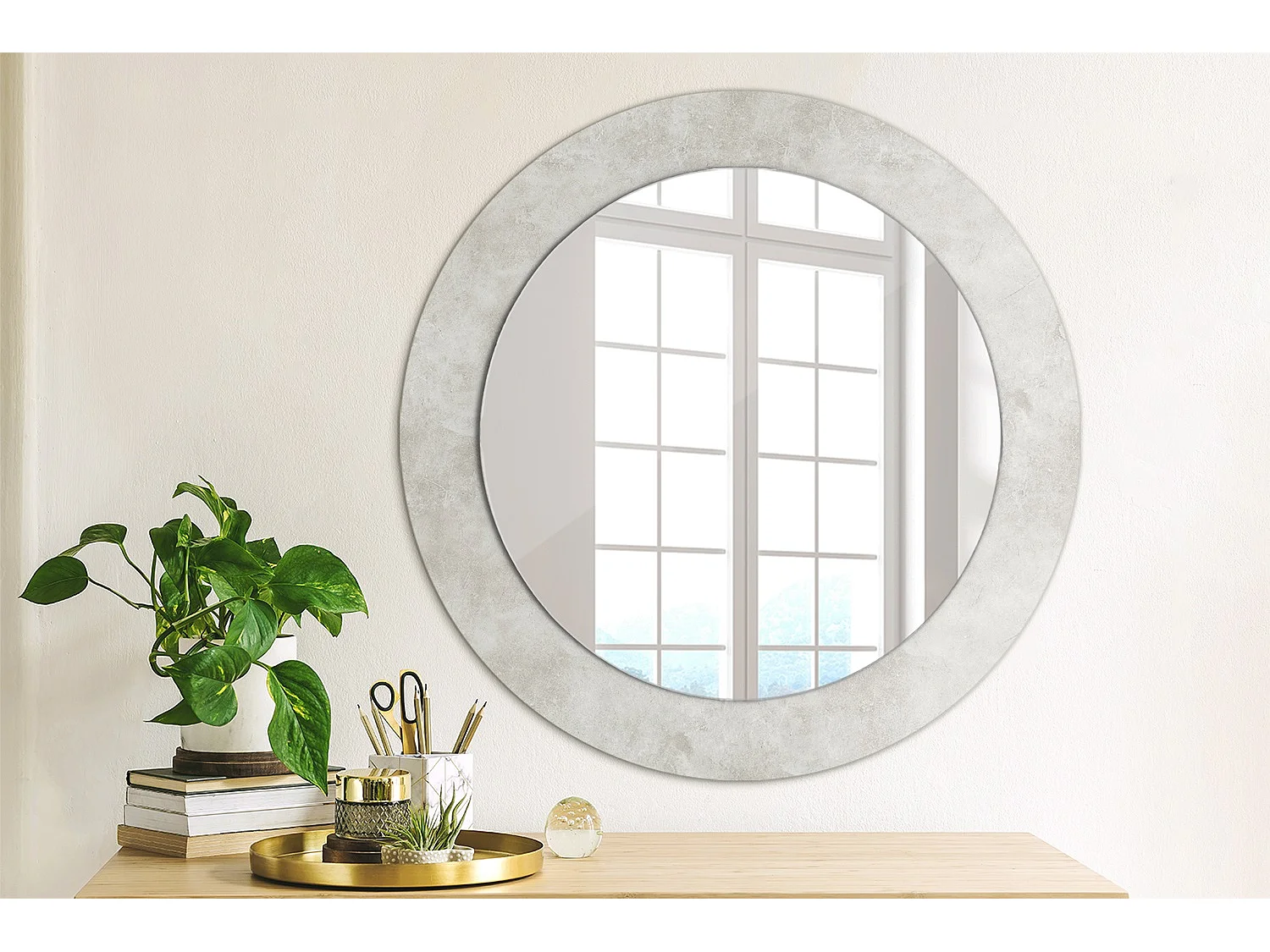 Ronde decoratieve spiegel - betonstructuur - 60 cm