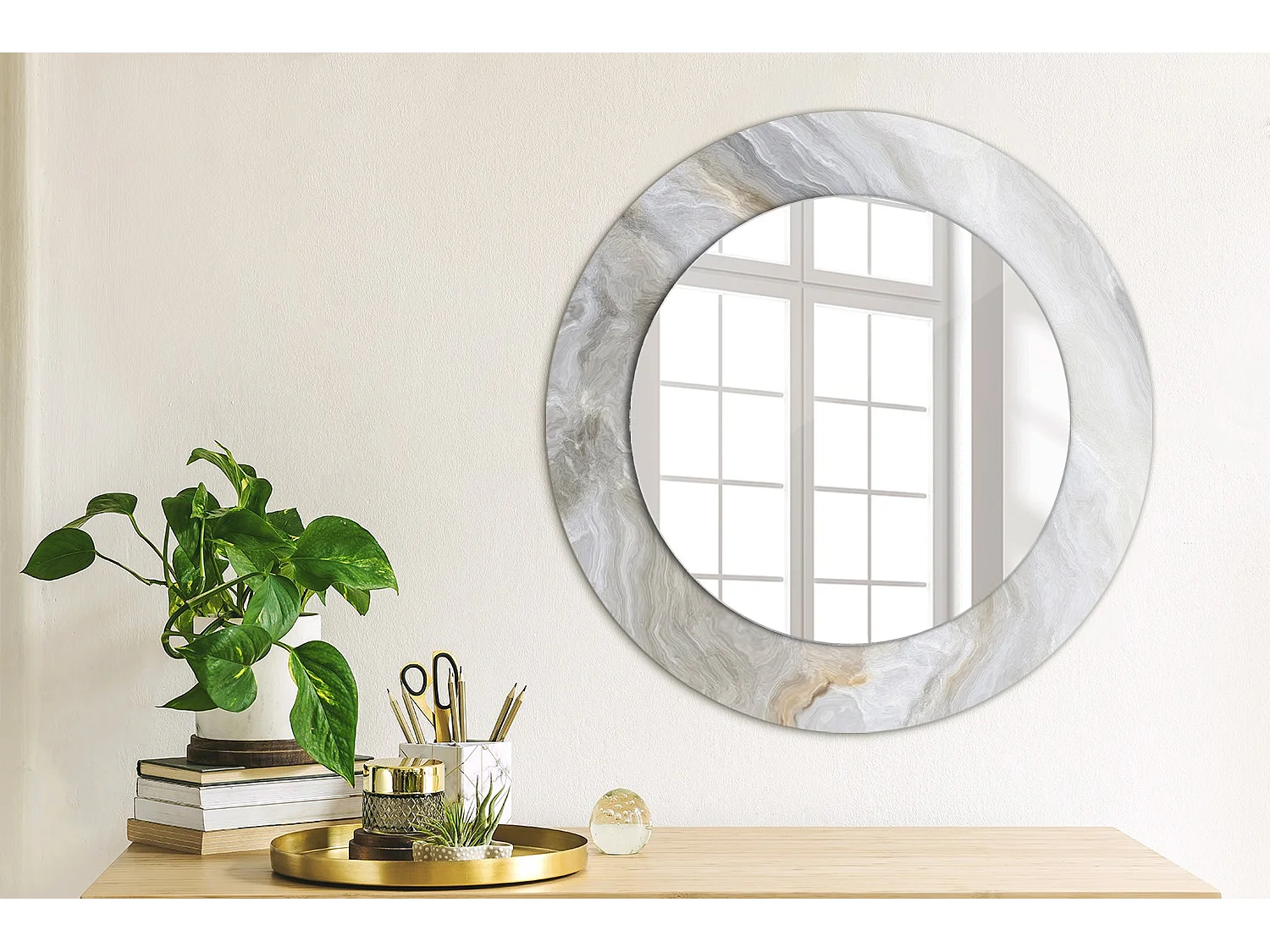 Specchio rotondo decorativo - Marmo astratto - 50 cm