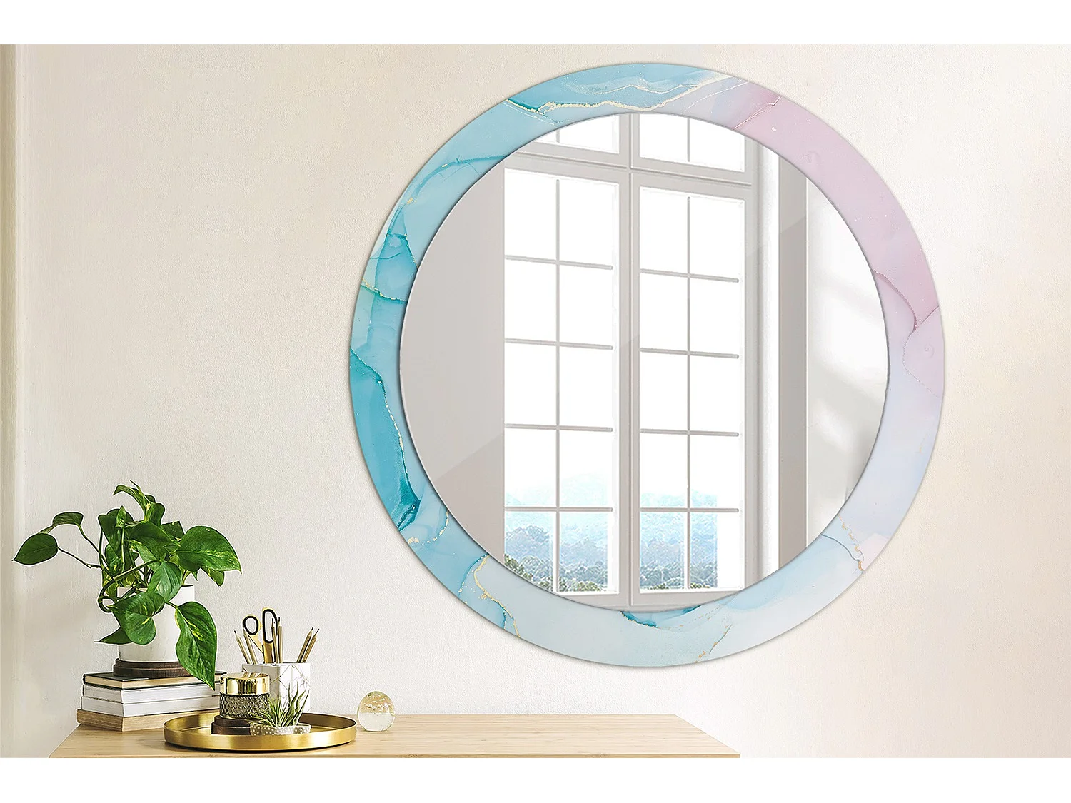 Dekorativer runder Spiegel – Marmor-Stil – 80 cm