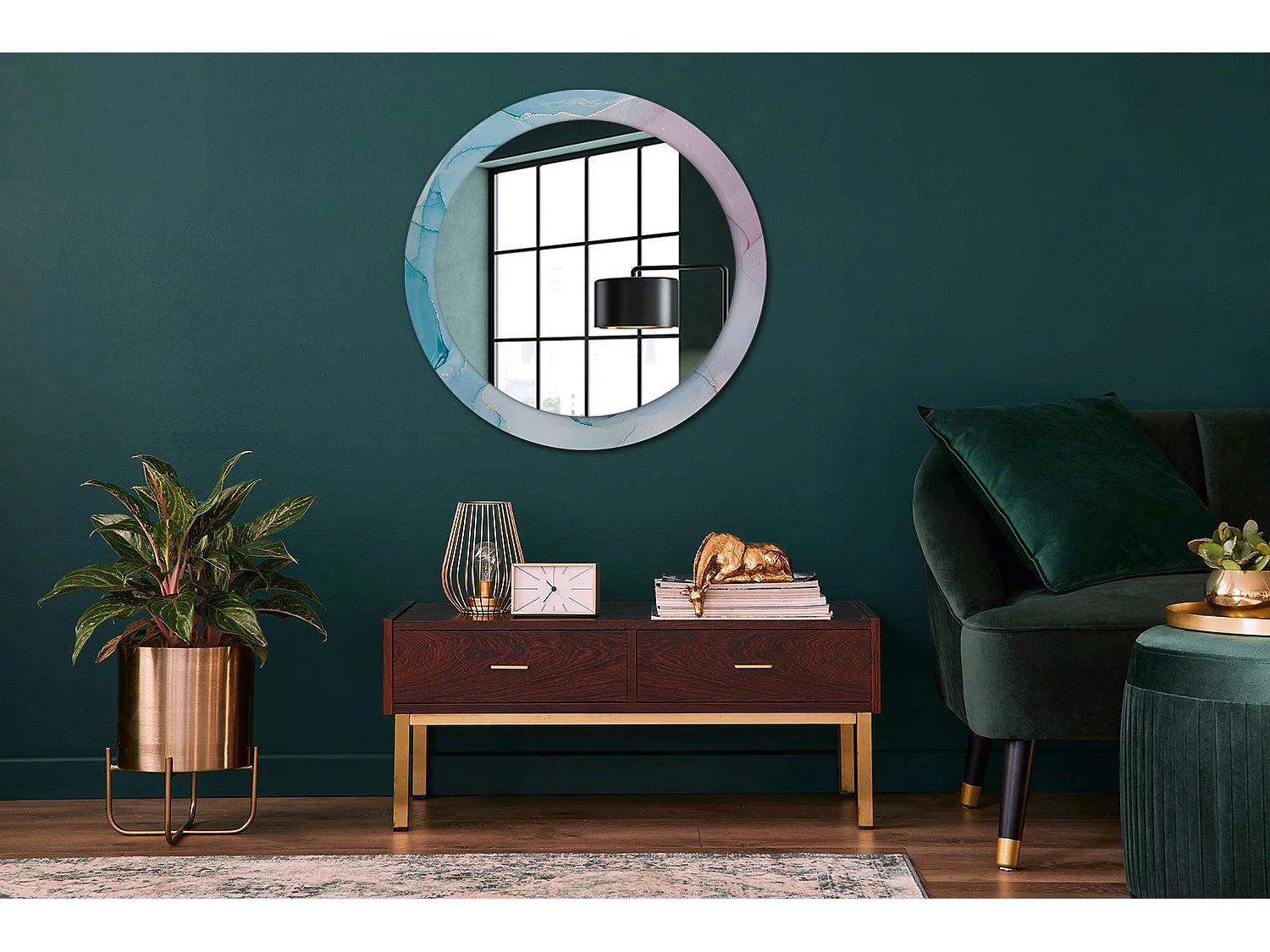 Miroir rond décoratif - Style marbre - 80 cm