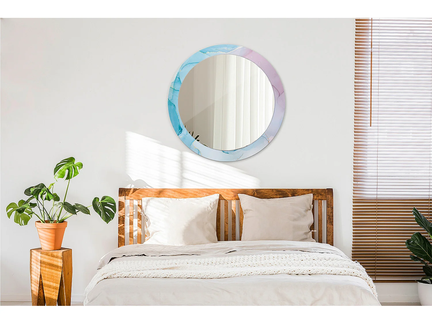 Miroir rond décoratif - Style marbre - 80 cm