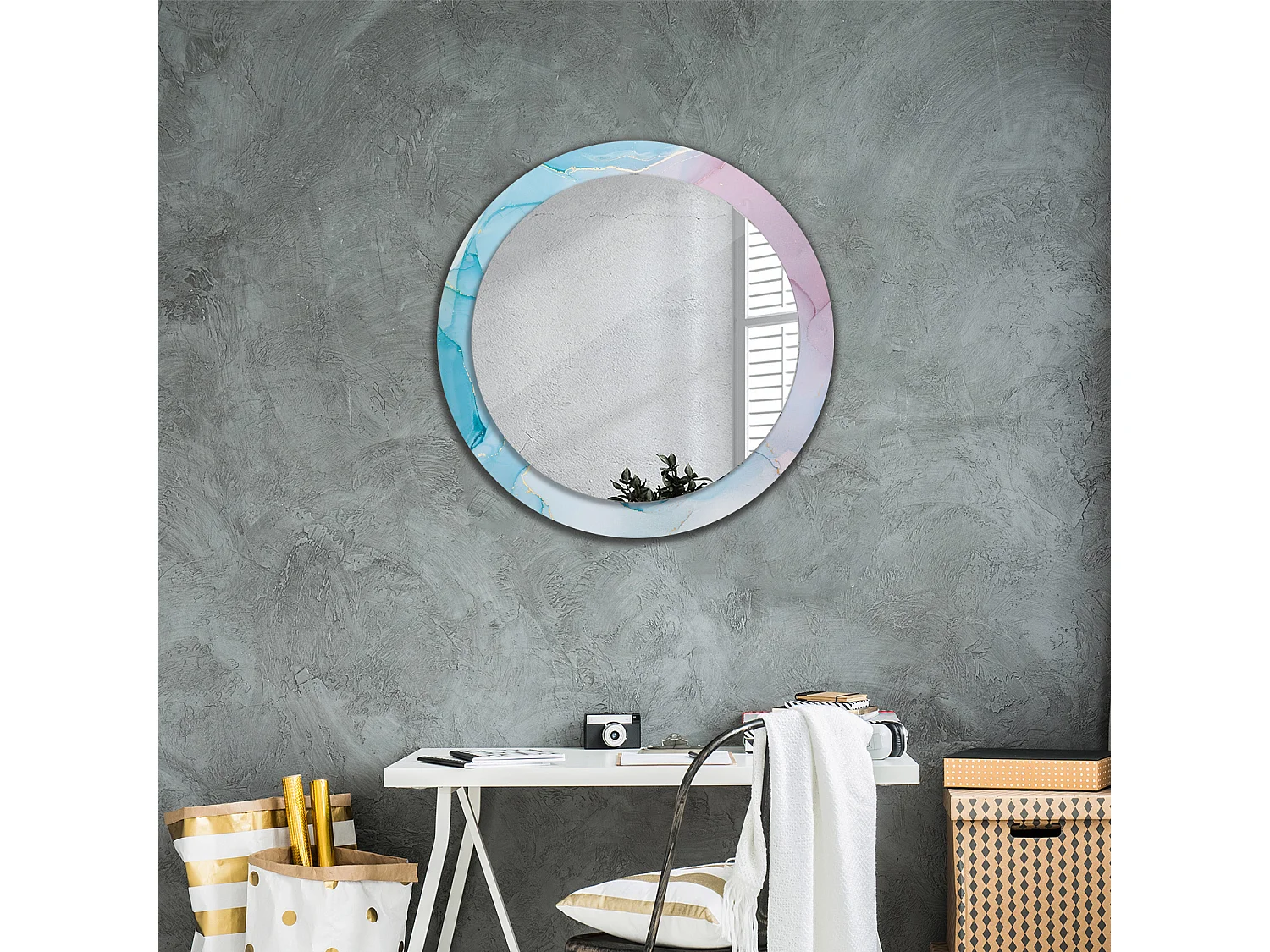 Miroir rond décoratif - Style marbre - 80 cm