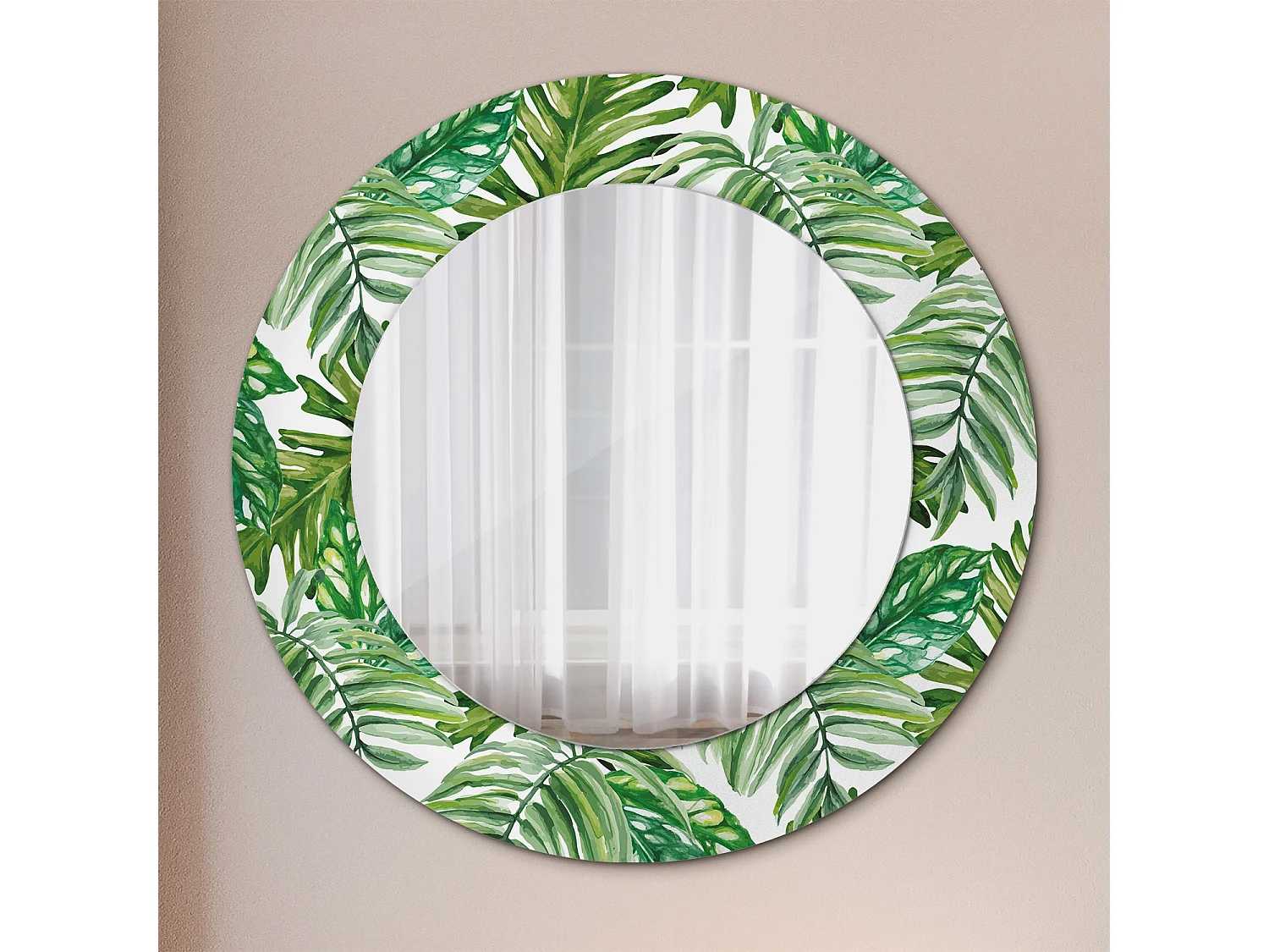 Miroir rond décoratif - Feuilles de jungle - 50 cm