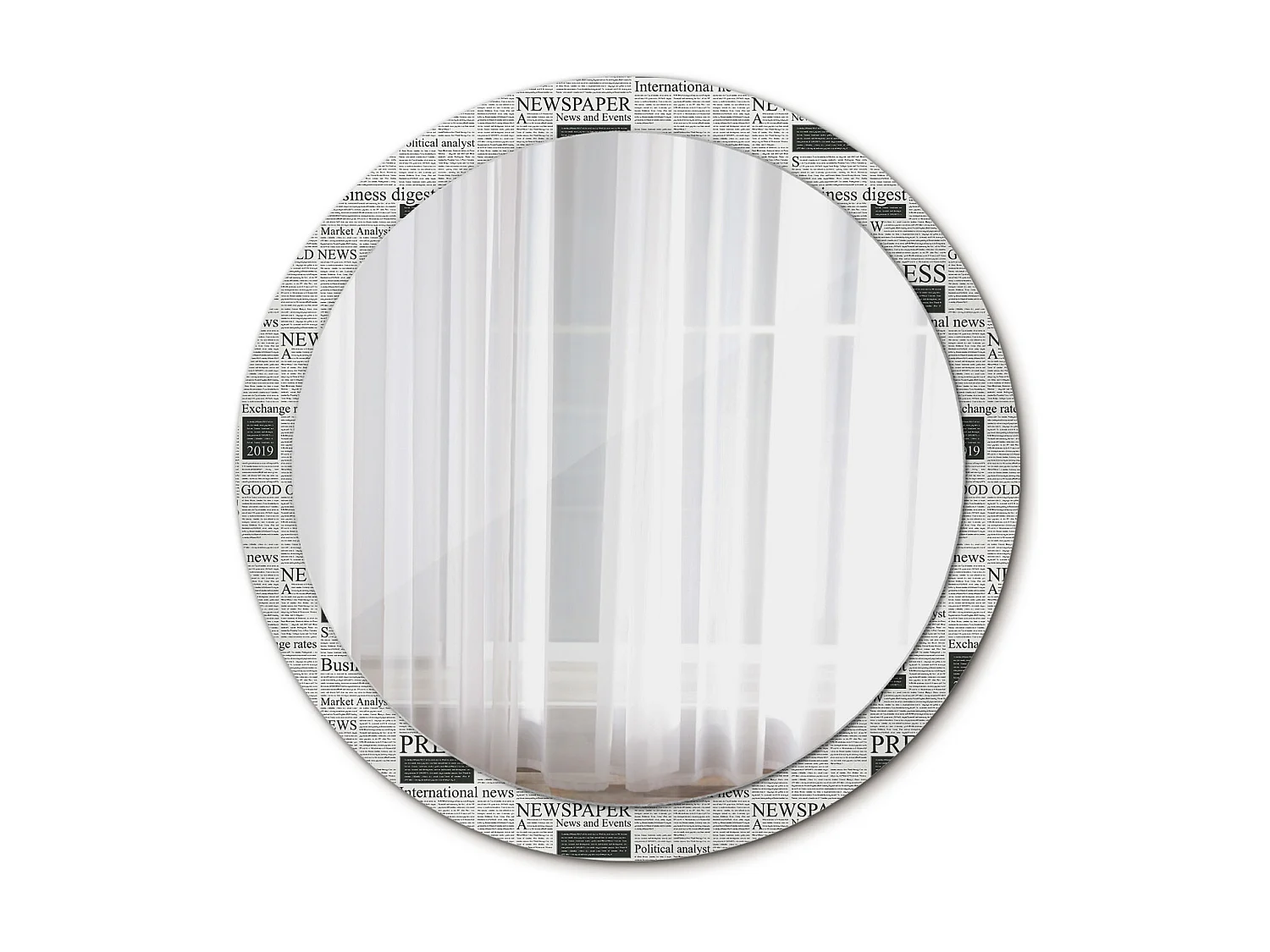 Runder dekorativer Spiegel - Zeitungen - 100 cm