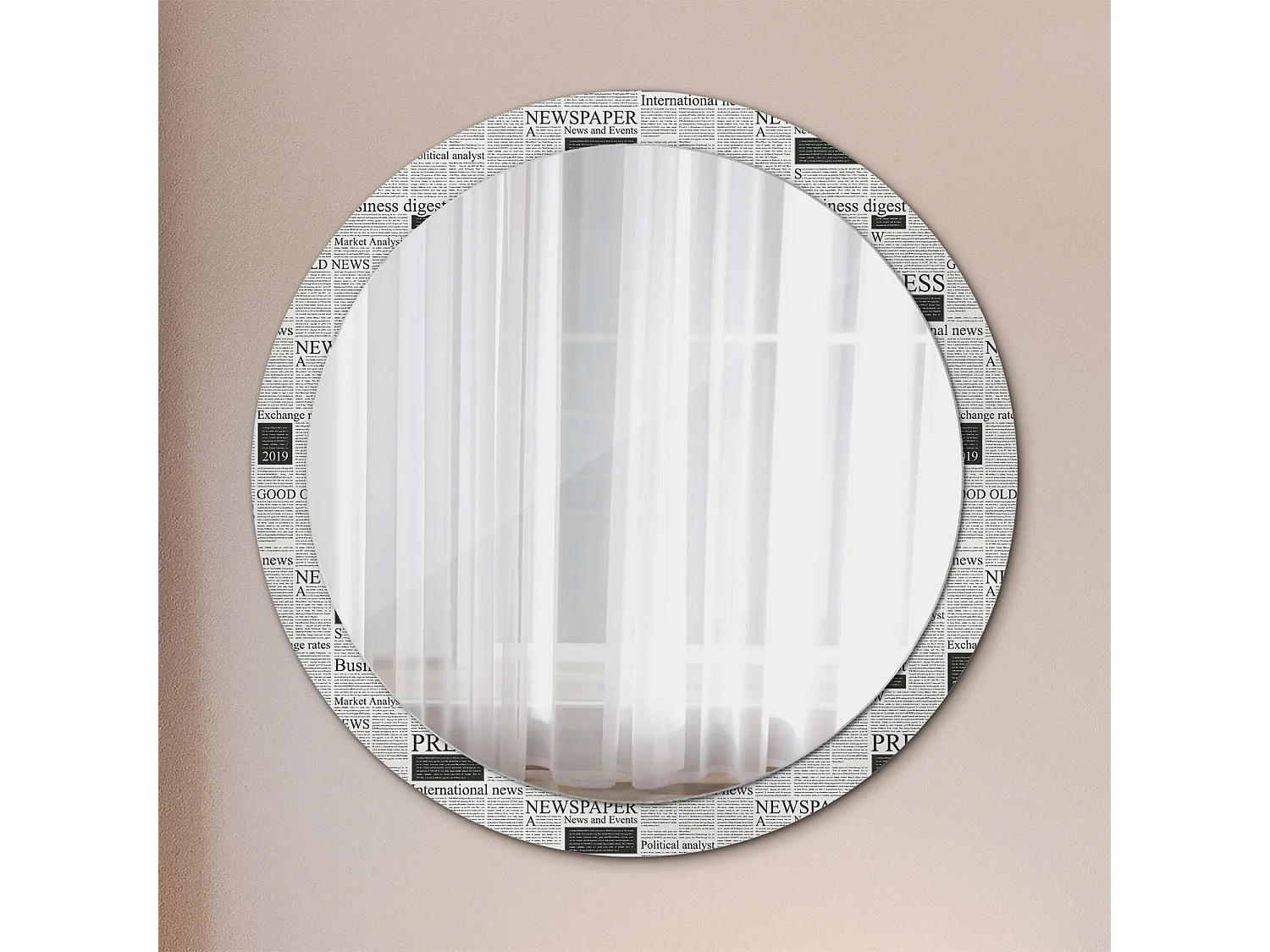 Runder dekorativer Spiegel - Zeitungen - 100 cm