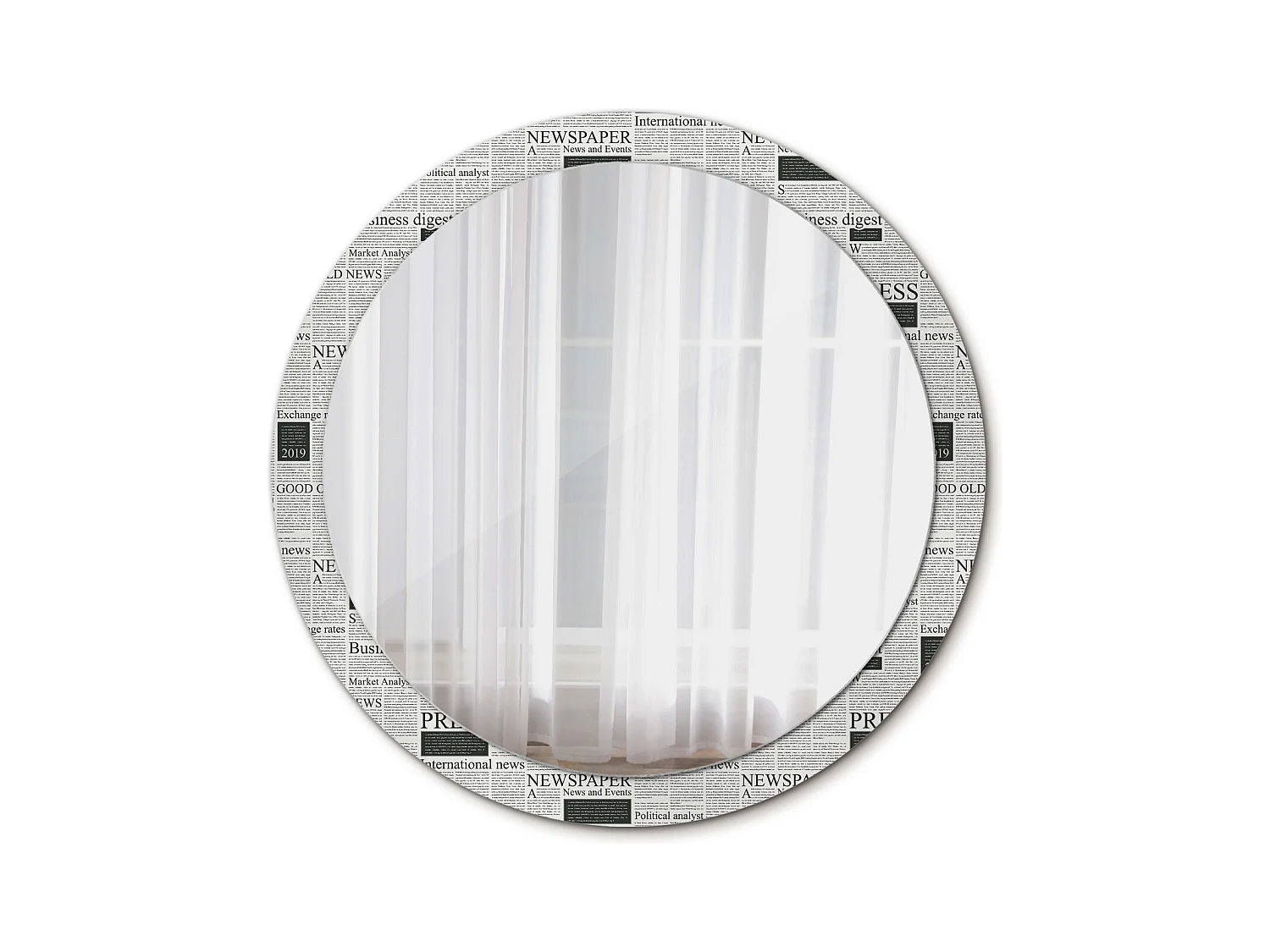 Miroir rond décoratif - Journaux - 100 cm