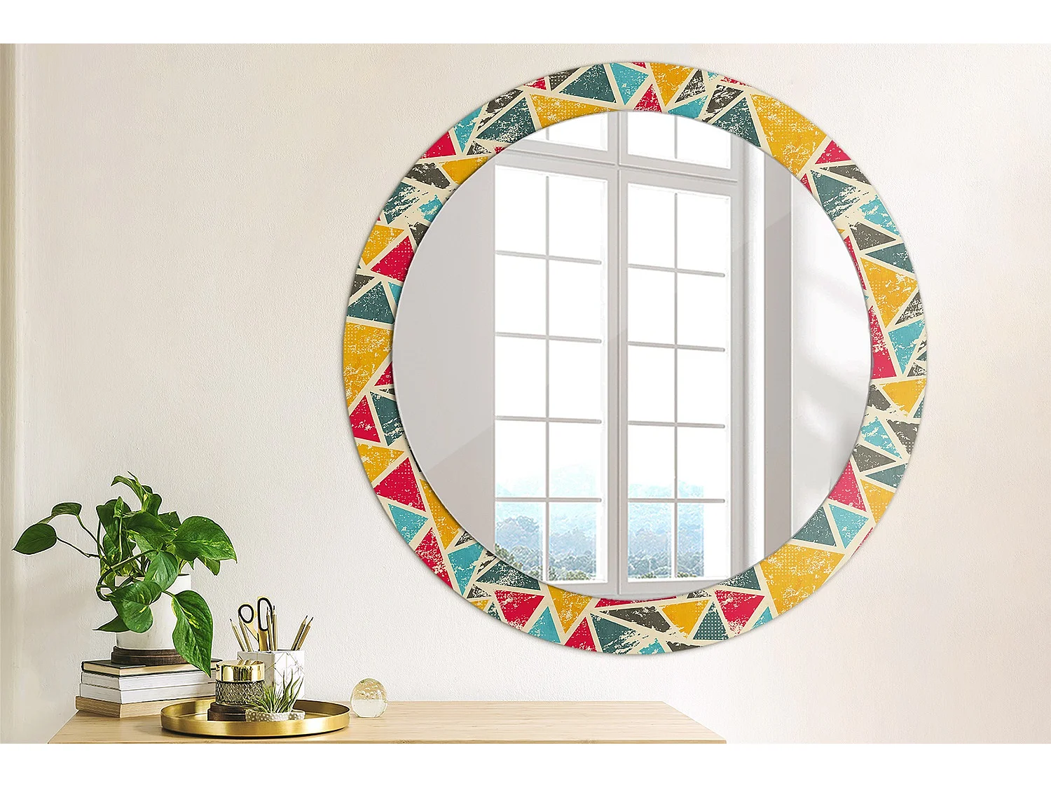 Miroir rond décoratif - Composition rétro - 80 cm