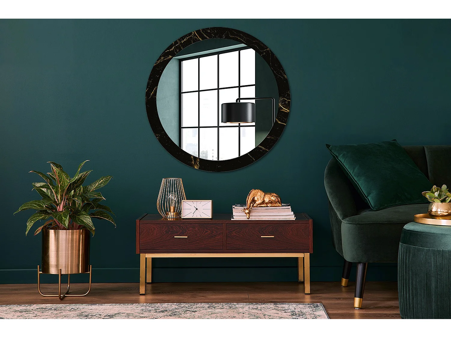 Miroir rond décoratif - Marbre noir - 90 cm