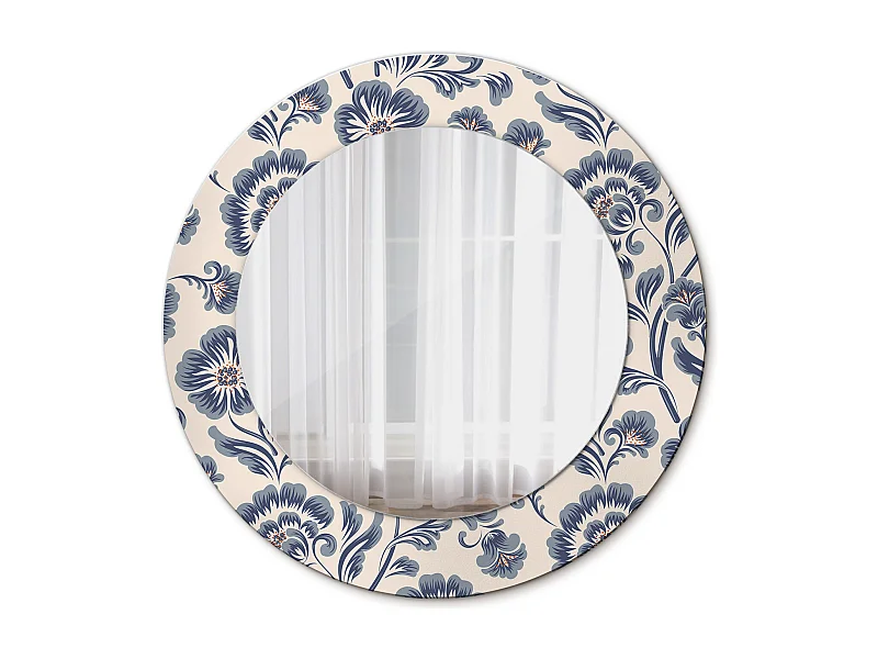 Runder dekorativer Spiegel - Blumendruck - 50 cm