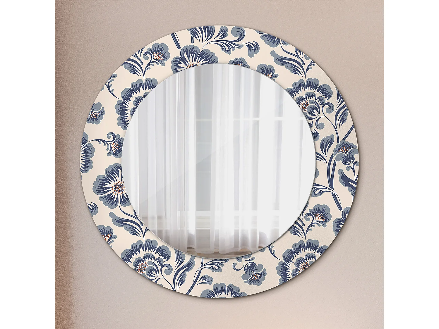 Runder dekorativer Spiegel - Blumendruck - 50 cm