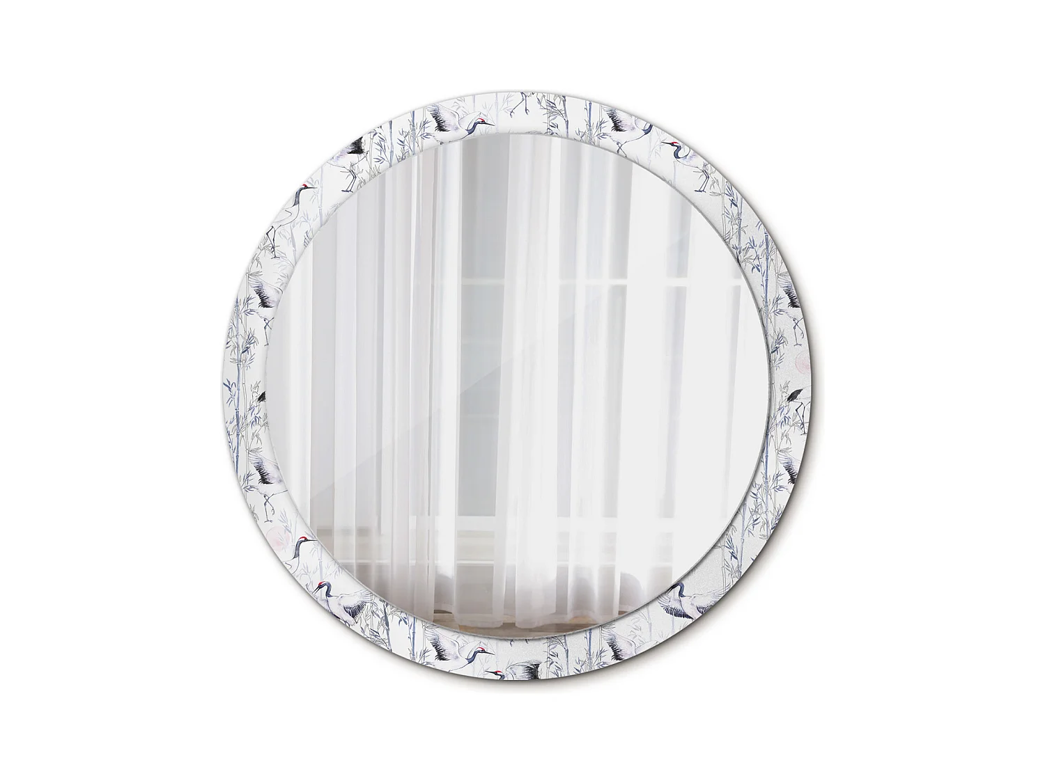Specchio rotondo decorativo - Gru uccelli - 100 cm