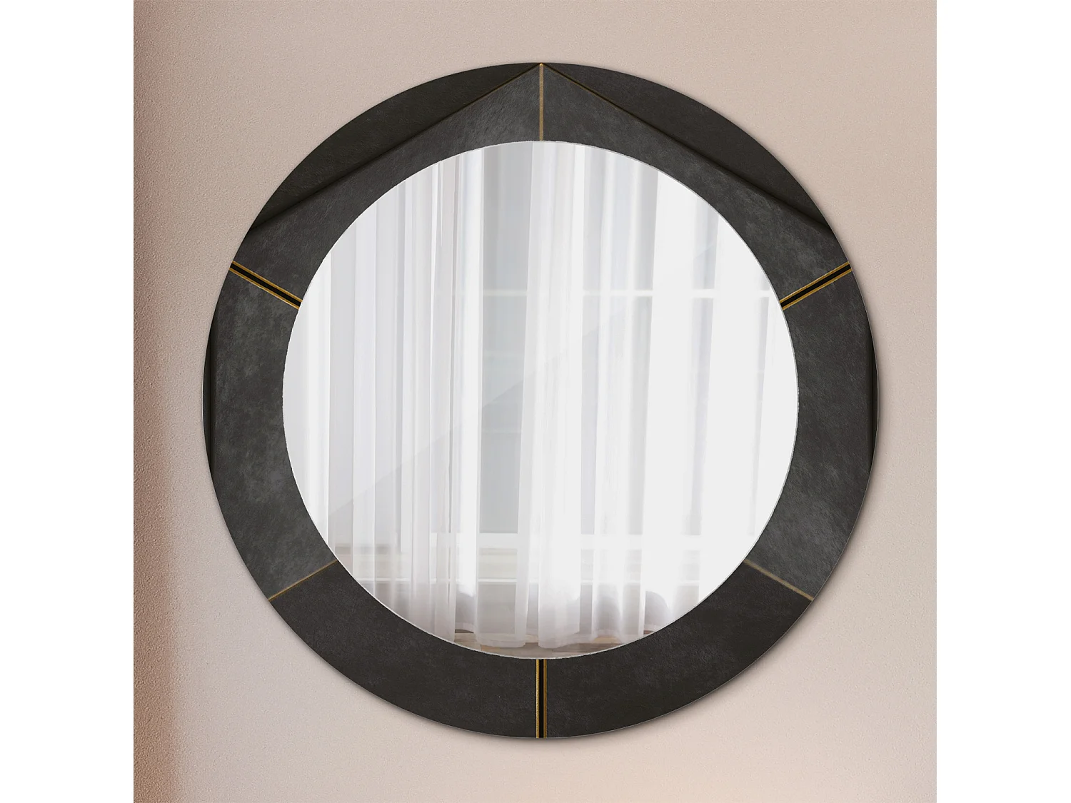 Miroir rond décoratif - Triangles gris - 70 cm