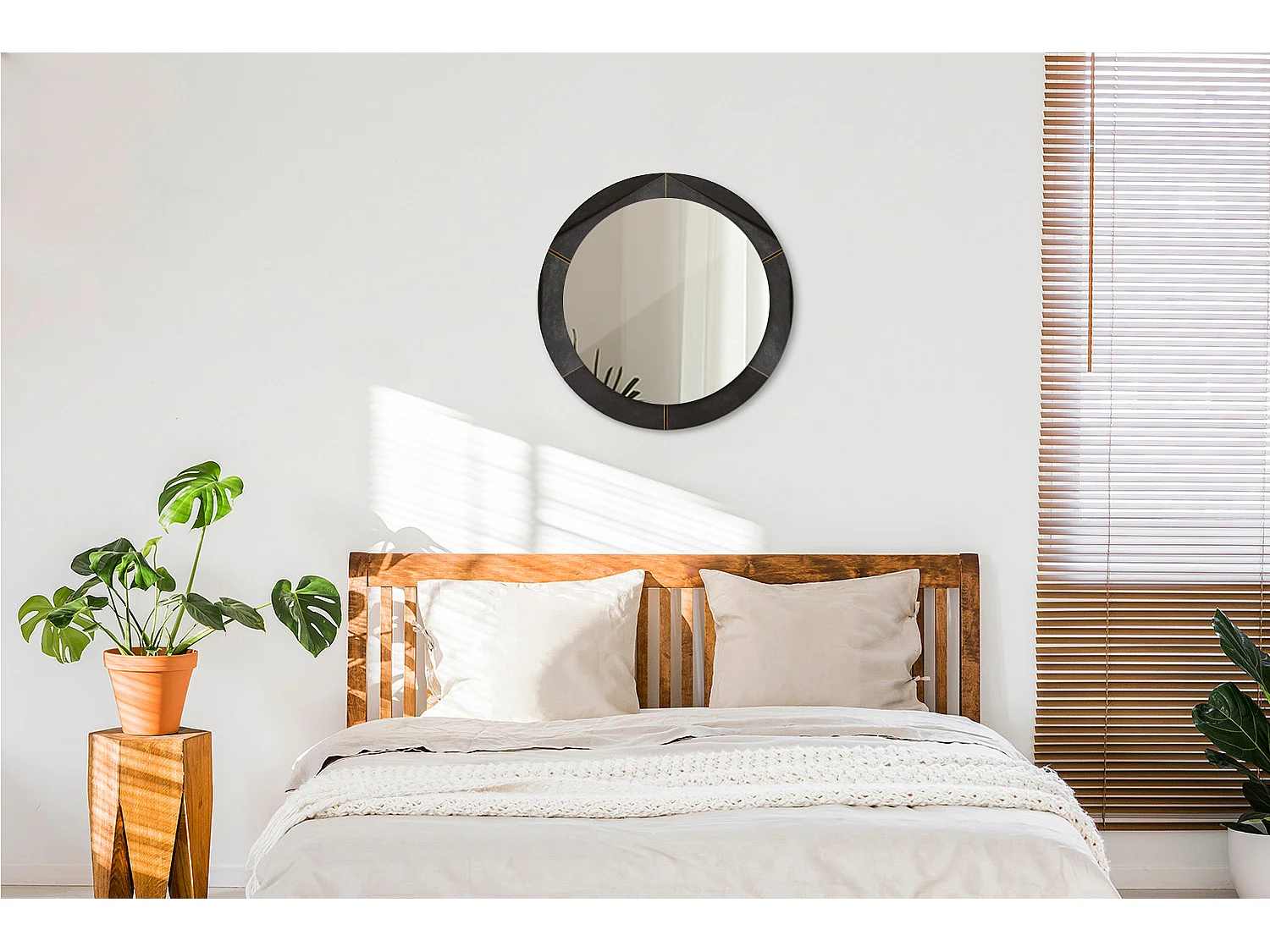 Miroir rond décoratif - Triangles gris - 70 cm