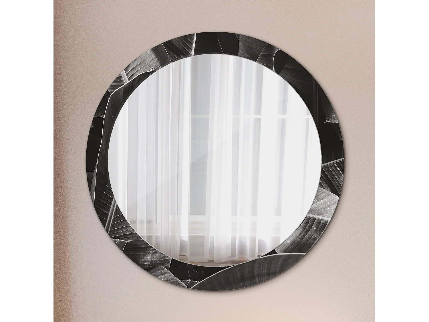 Miroir rond décoratif - Palmiers tropicaux - 80 cm