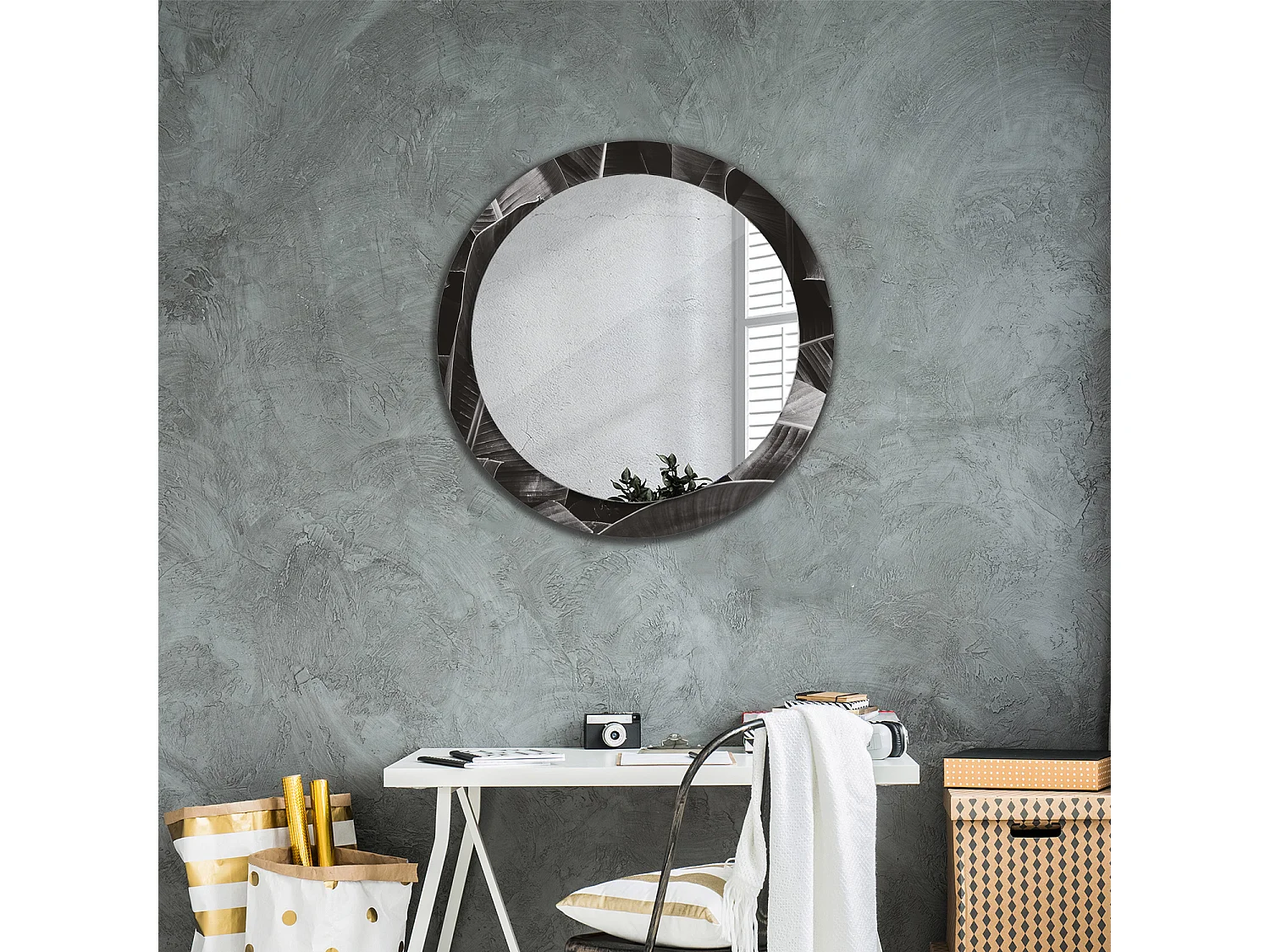 Miroir rond décoratif - Palmiers tropicaux - 80 cm