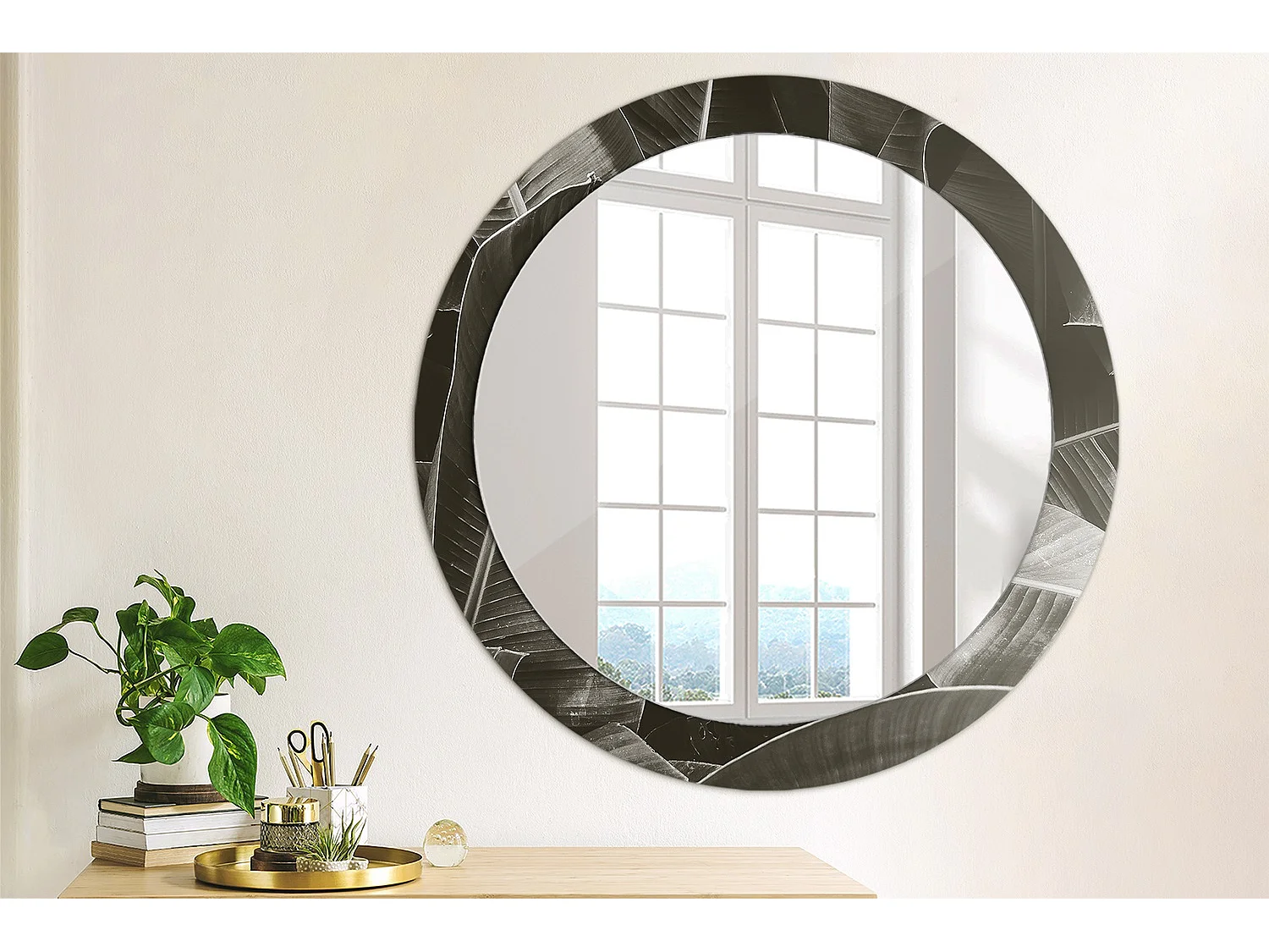 Miroir rond décoratif - Palmiers tropicaux - 80 cm