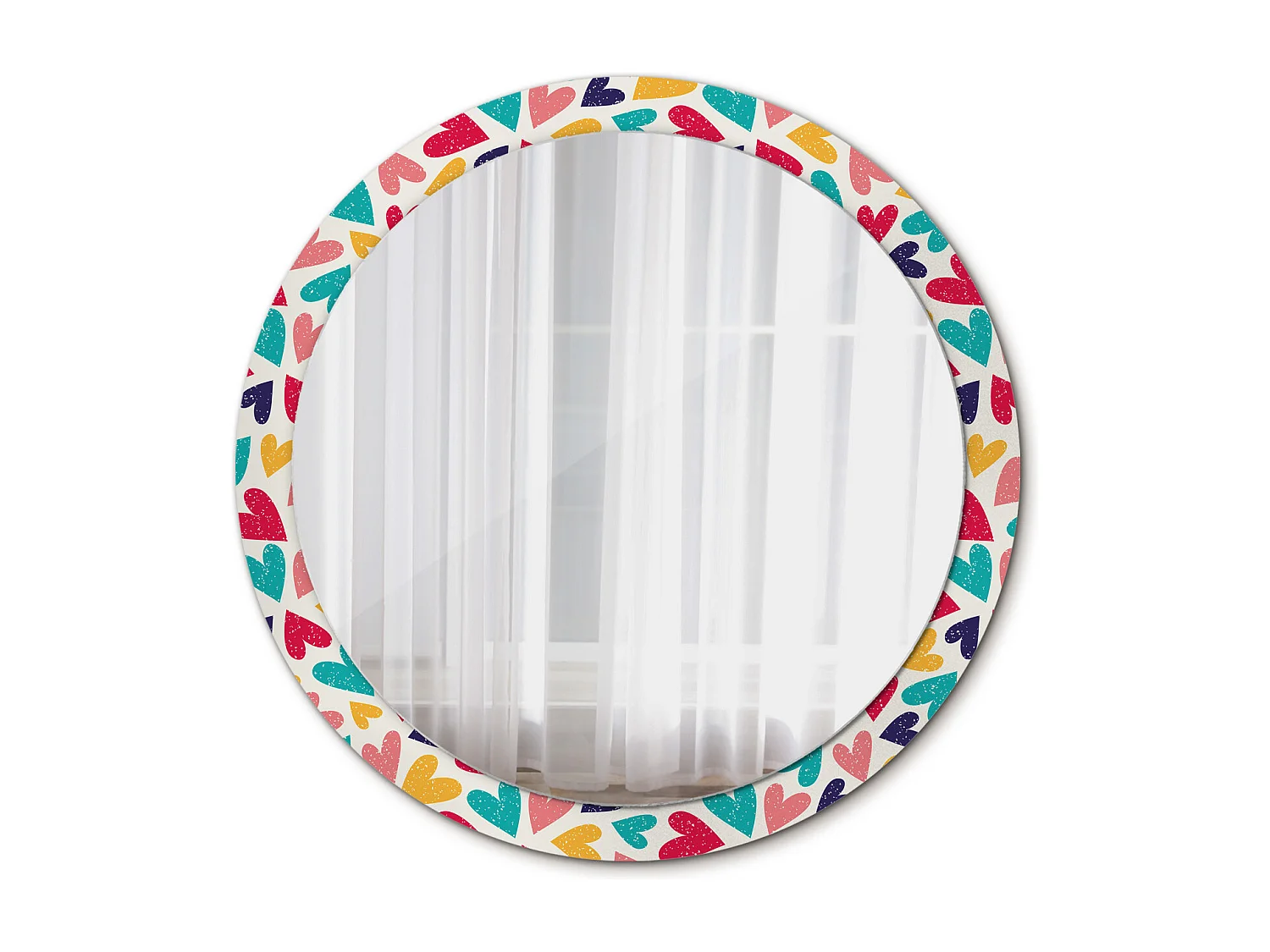 Miroir rond décoratif - Coeurs colorés - 100 cm