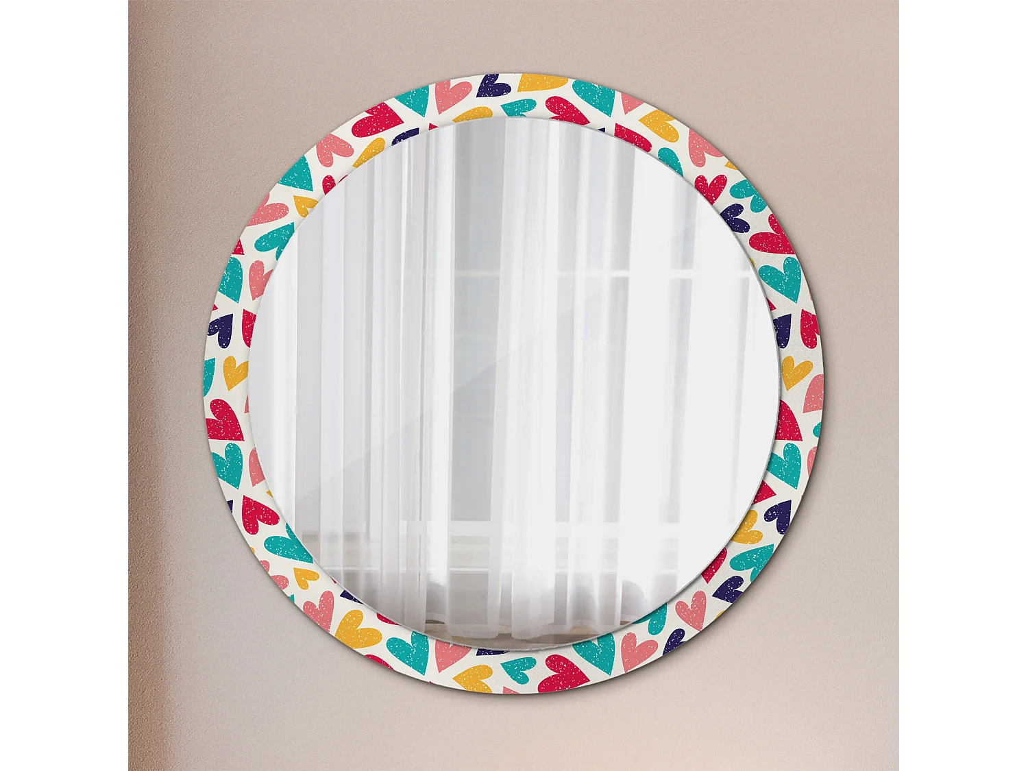 Miroir rond décoratif - Coeurs colorés - 100 cm