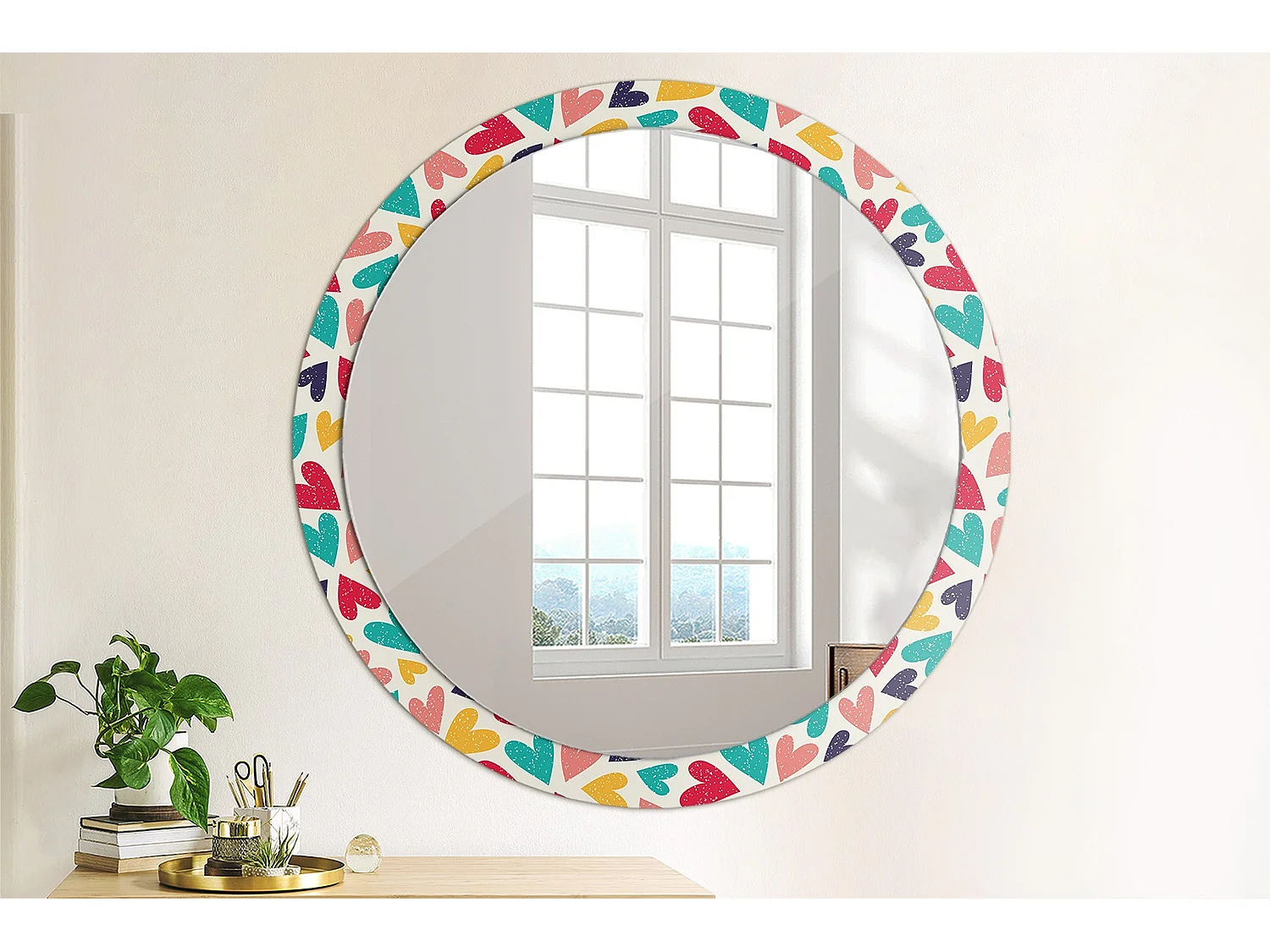 Miroir rond décoratif - Coeurs colorés - 100 cm