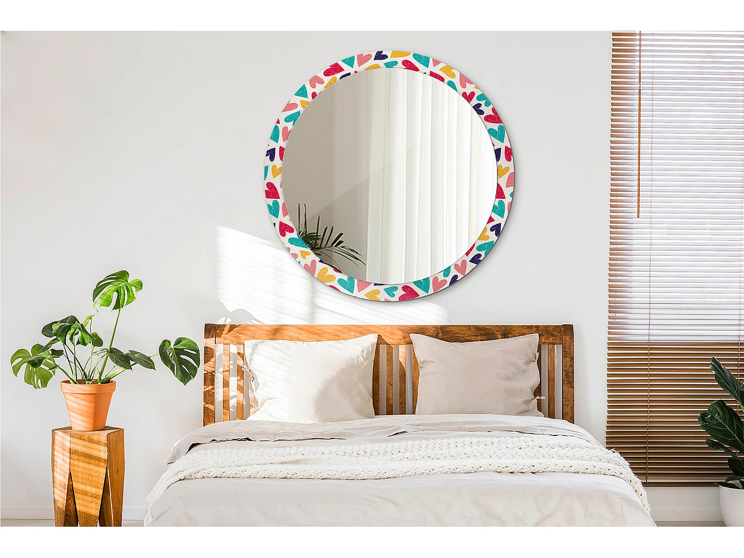 Miroir rond décoratif - Coeurs colorés - 100 cm