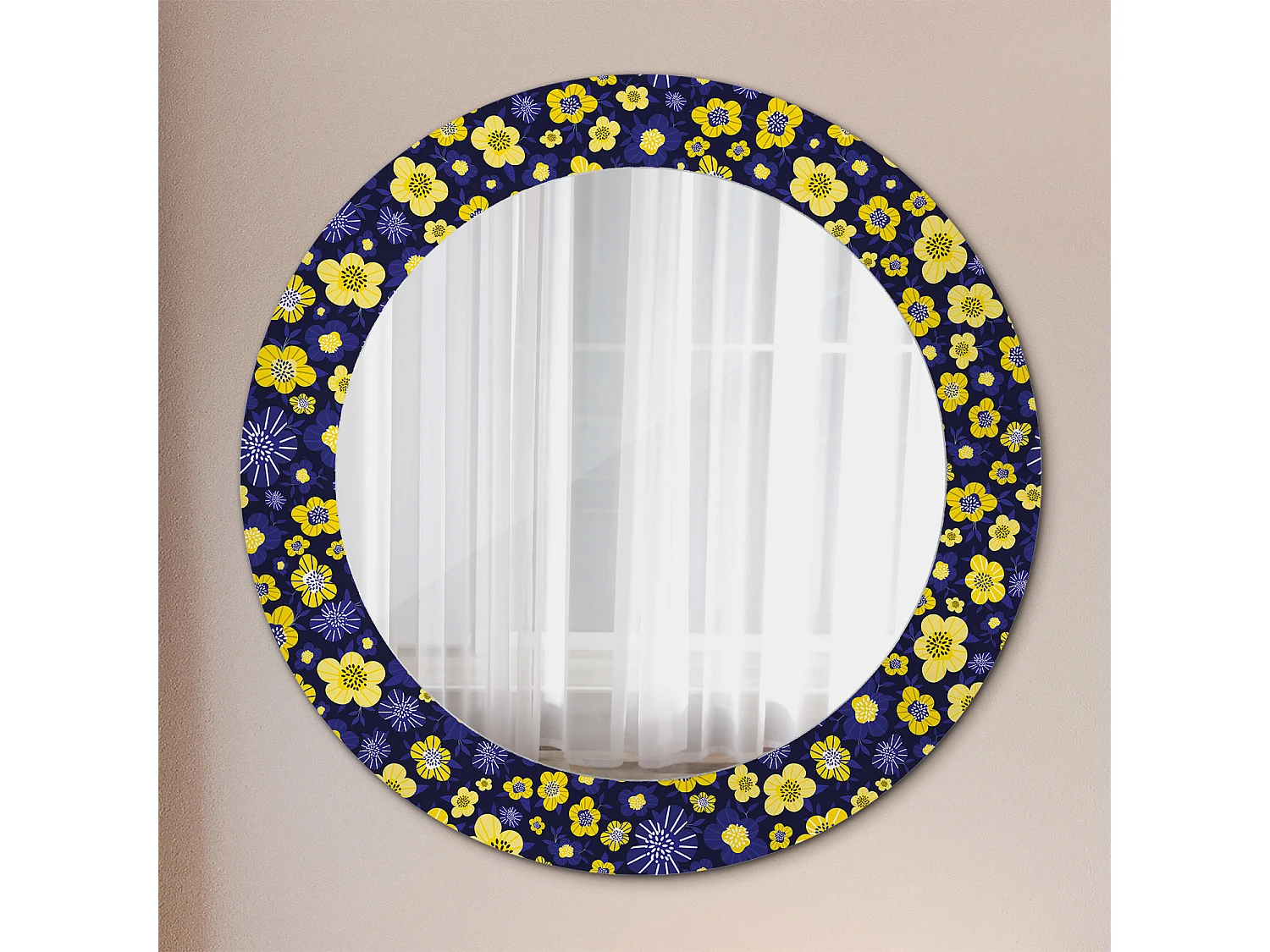Miroir rond décoratif - Petites fleurs - 60 cm