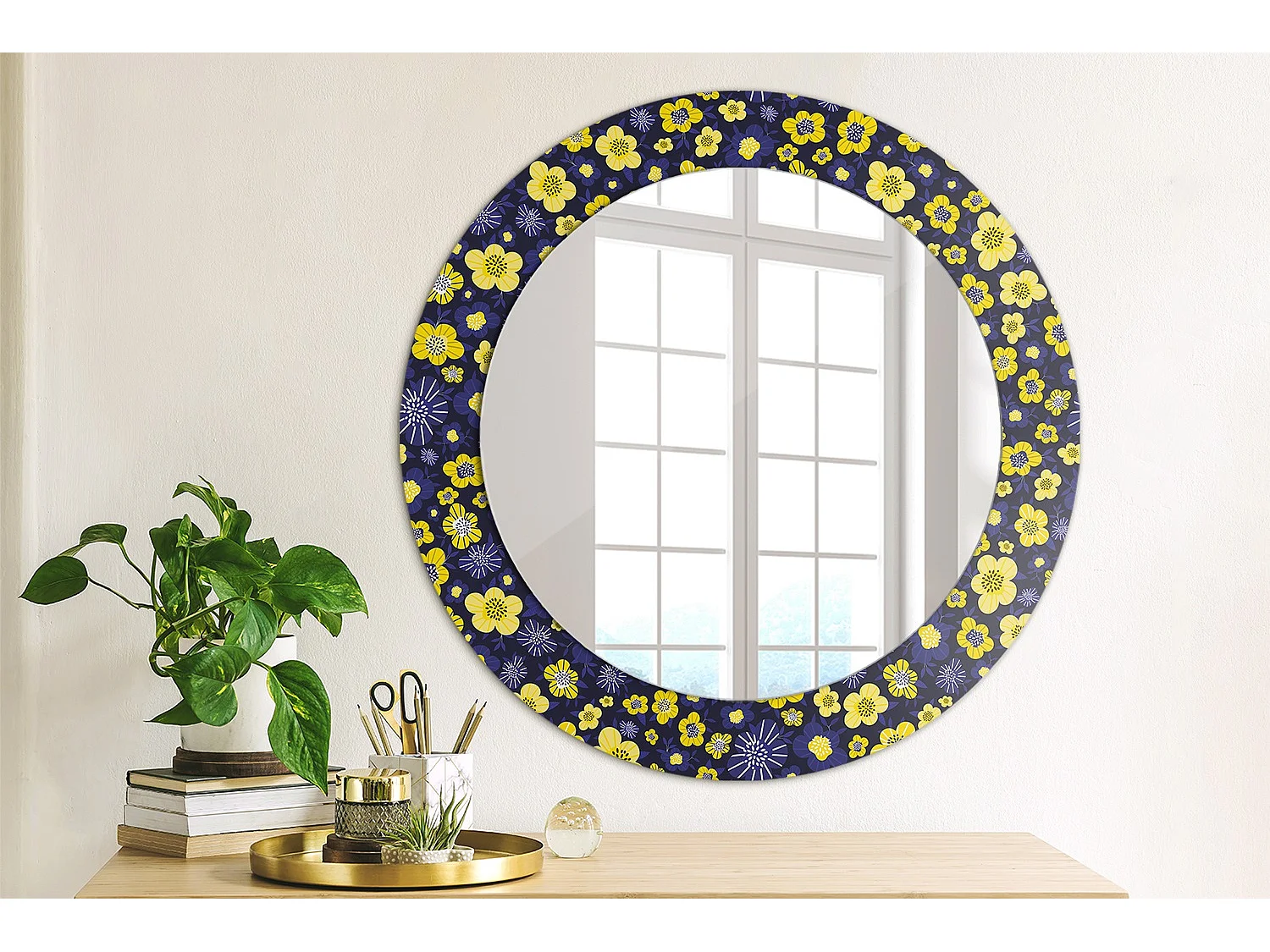 Miroir rond décoratif - Petites fleurs - 60 cm