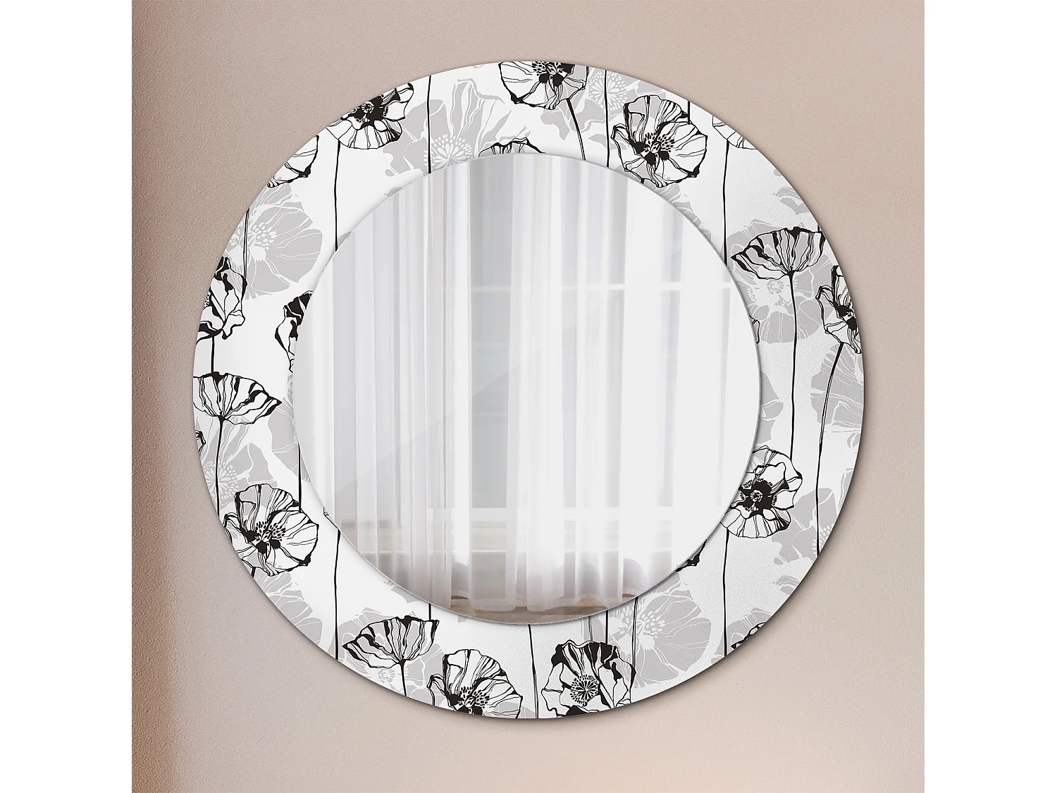 Runder dekorativer Spiegel - Mohnblumen - 50 cm