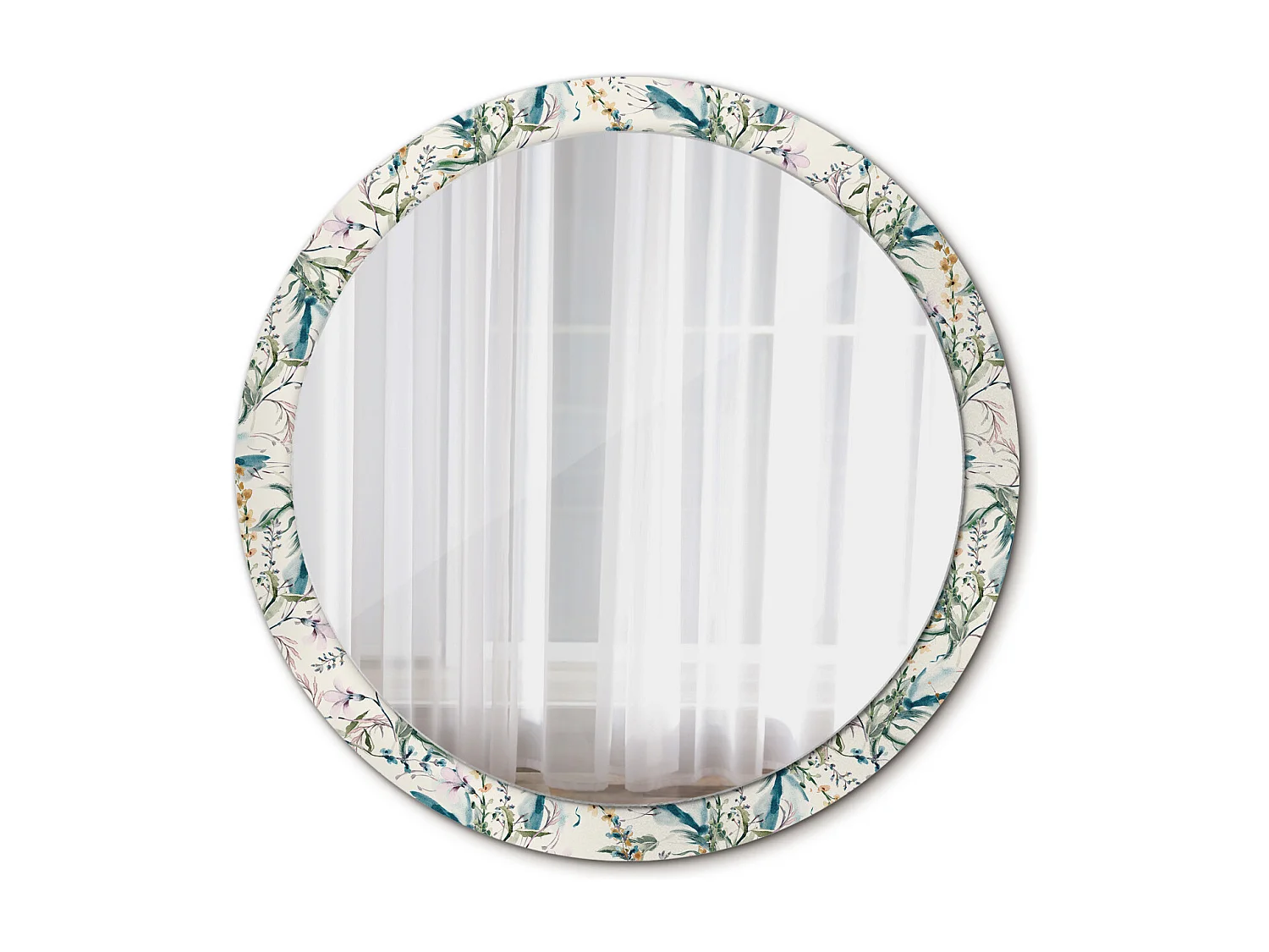 Dekorativer runder Spiegel - Aquarellblumen - 100 cm