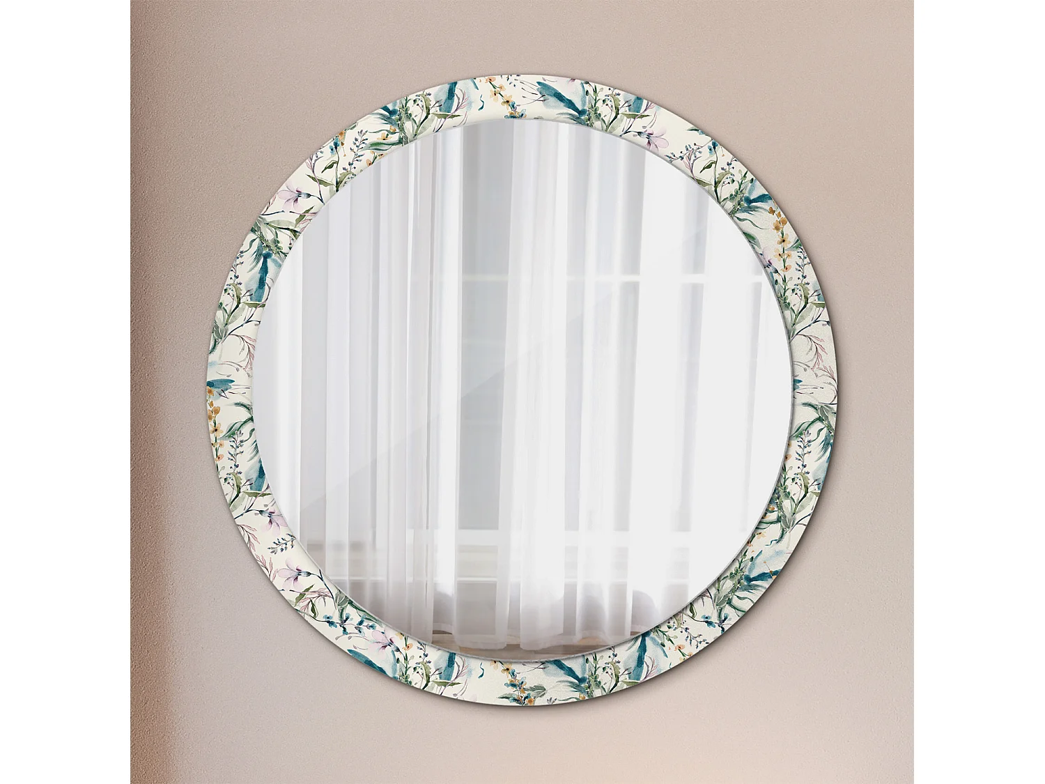 Dekorativer runder Spiegel - Aquarellblumen - 100 cm