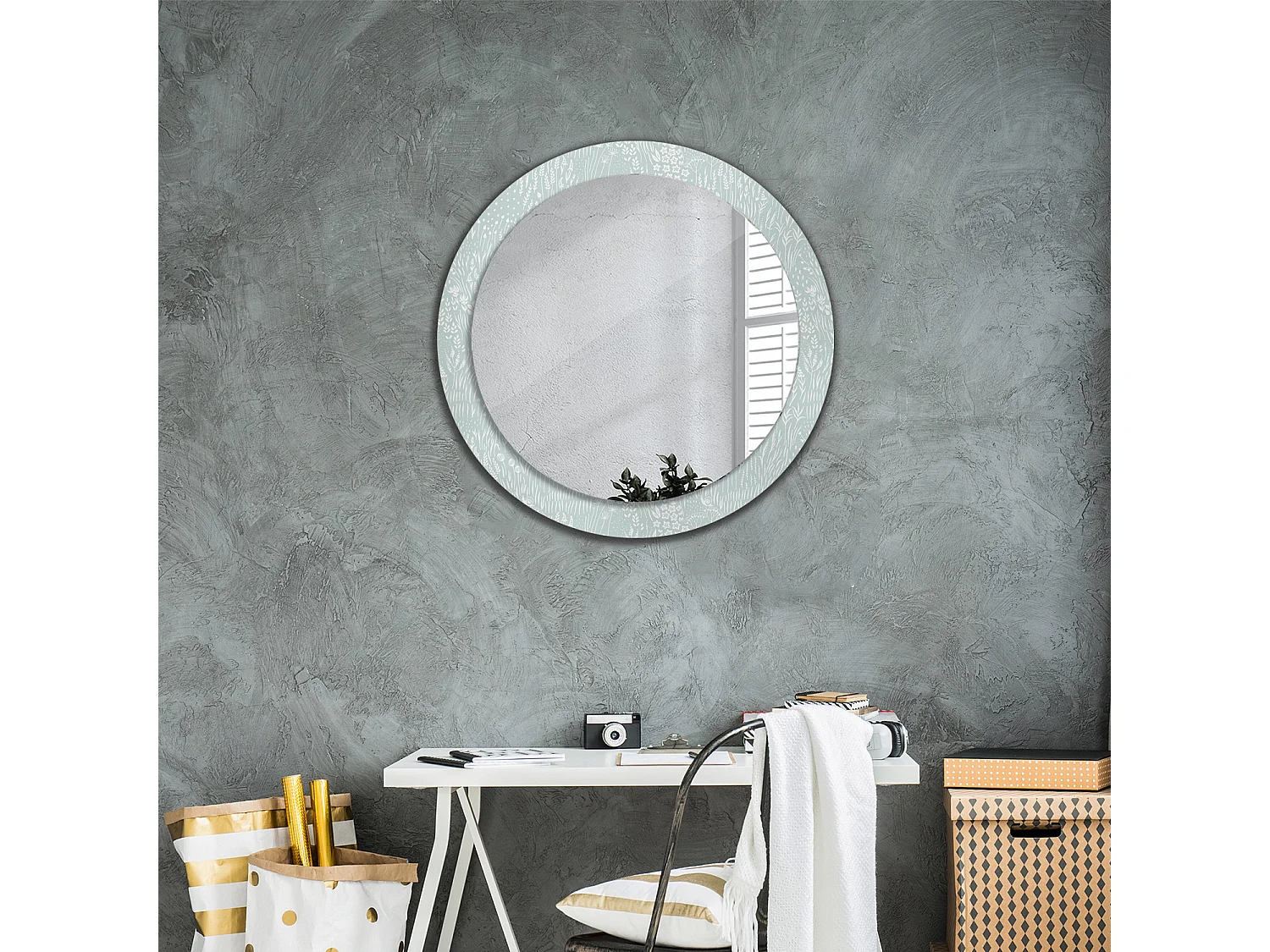 Miroir rond décoratif - Escargot dans le pré - 80 cm