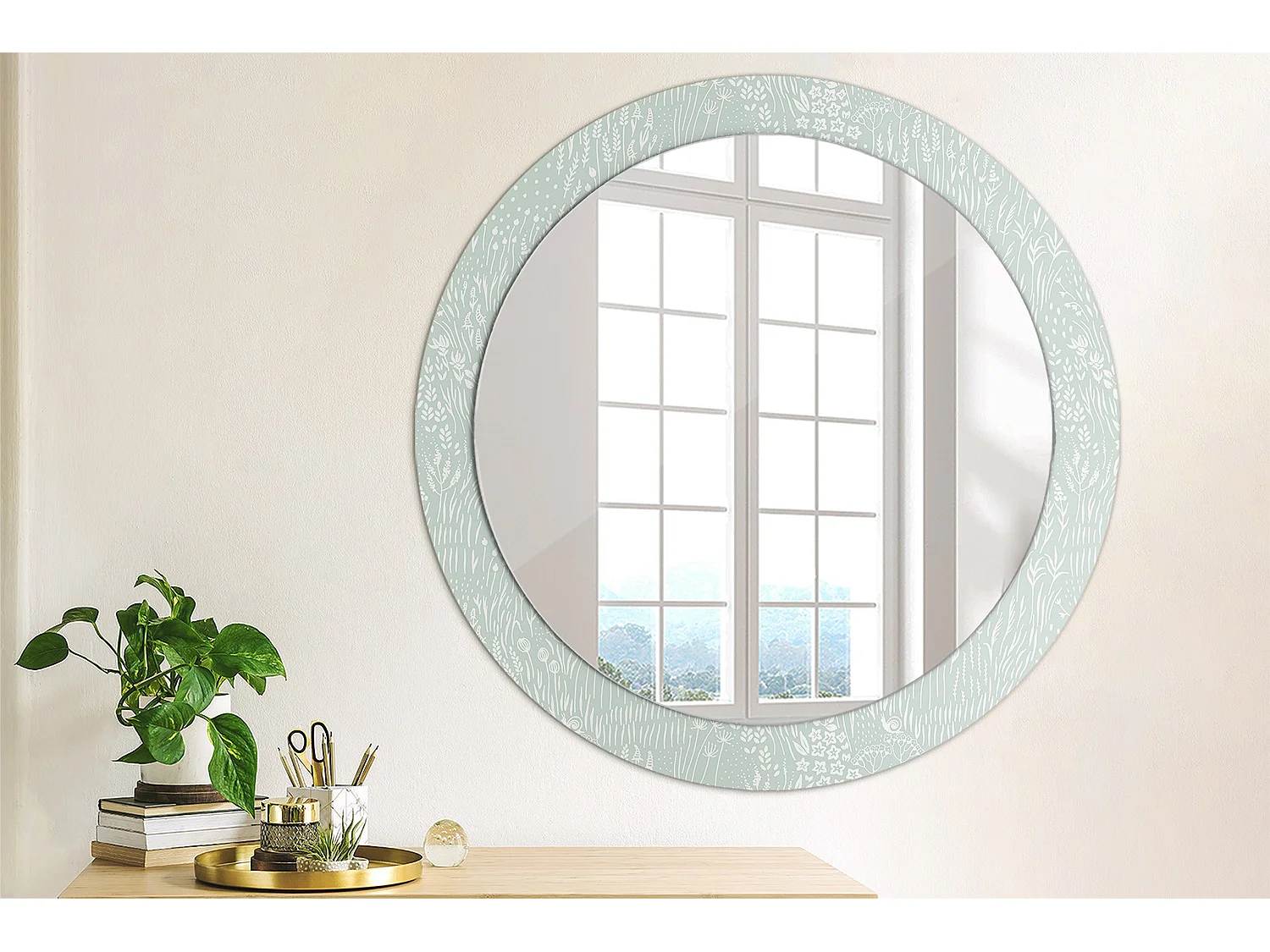 Miroir rond décoratif - Escargot dans le pré - 80 cm