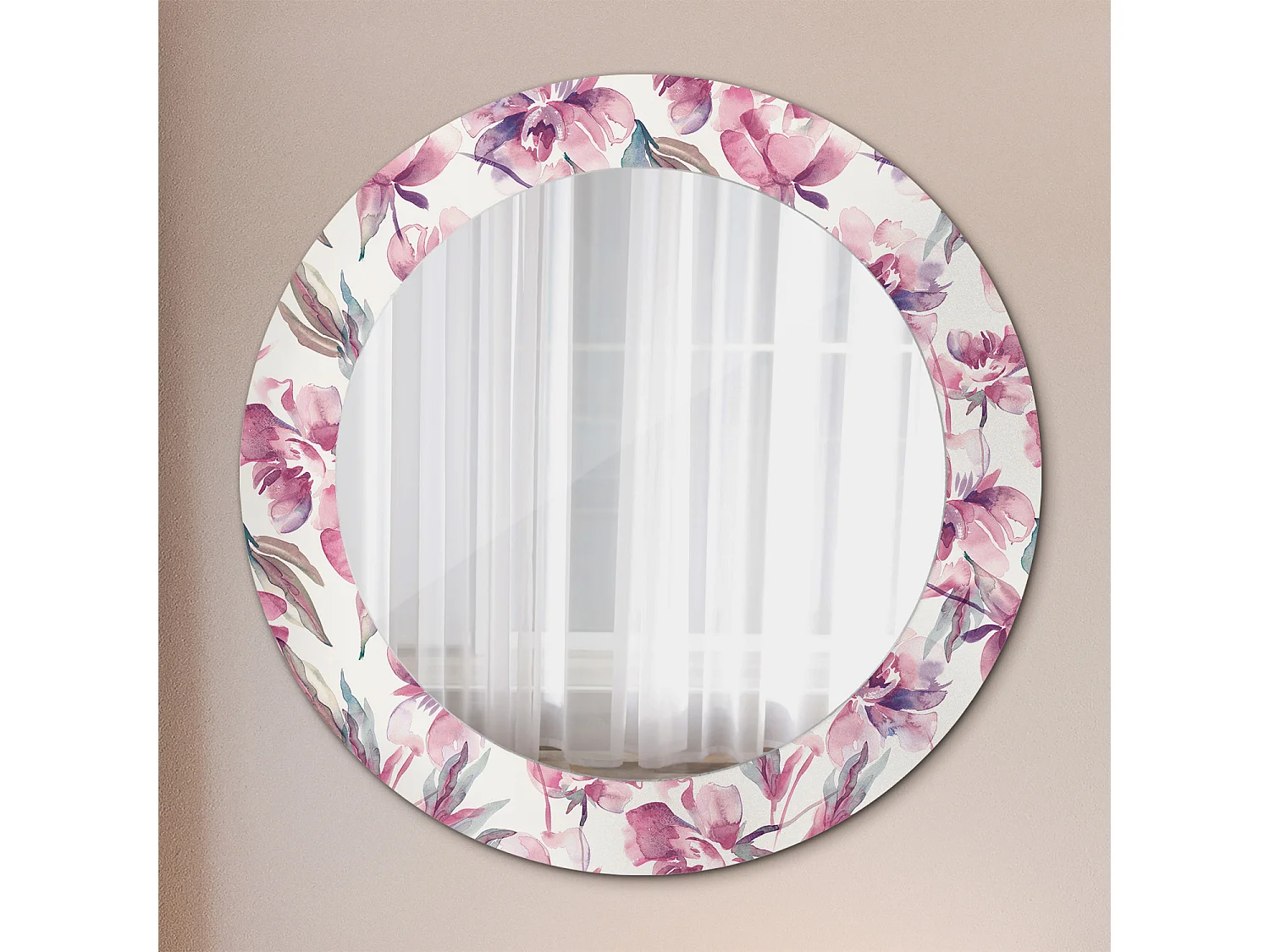 Dekorativer runder Spiegel - Pfingstrosenblüten - 60 cm