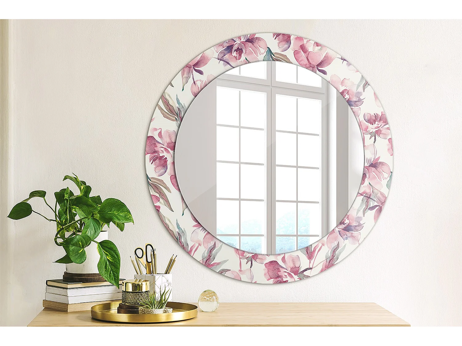 Dekorativer runder Spiegel - Pfingstrosenblüten - 60 cm