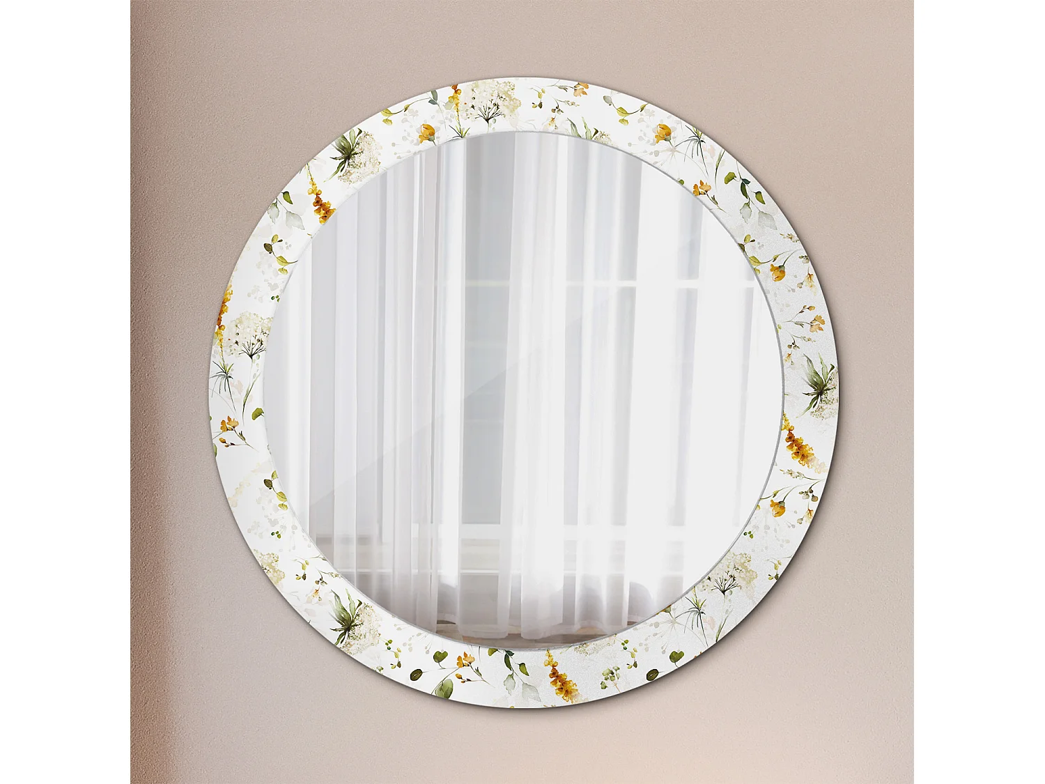 Runder dekorativer Spiegel - Wildblumen - 80 cm