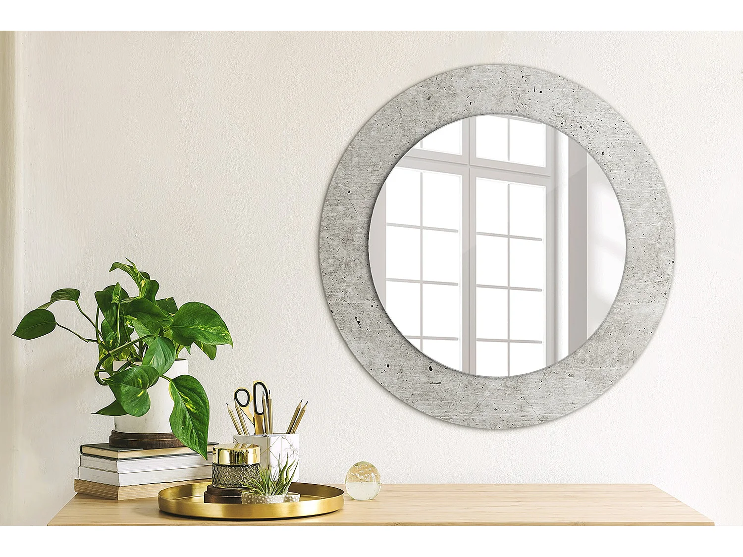 Miroir rond décoratif - Béton gris - 50 cm