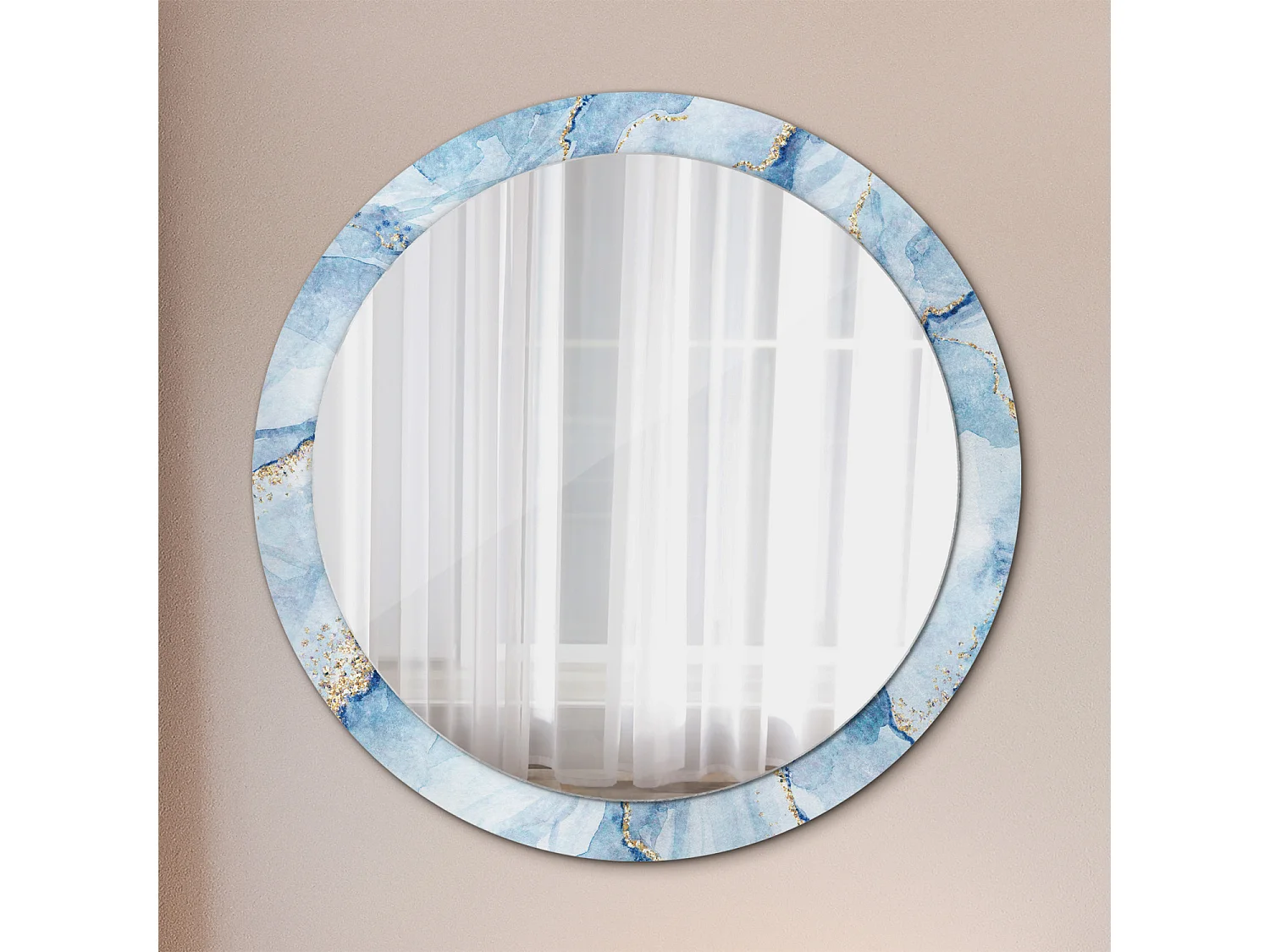 Ronde decoratieve spiegel - Blauw Marmer - 90 cm