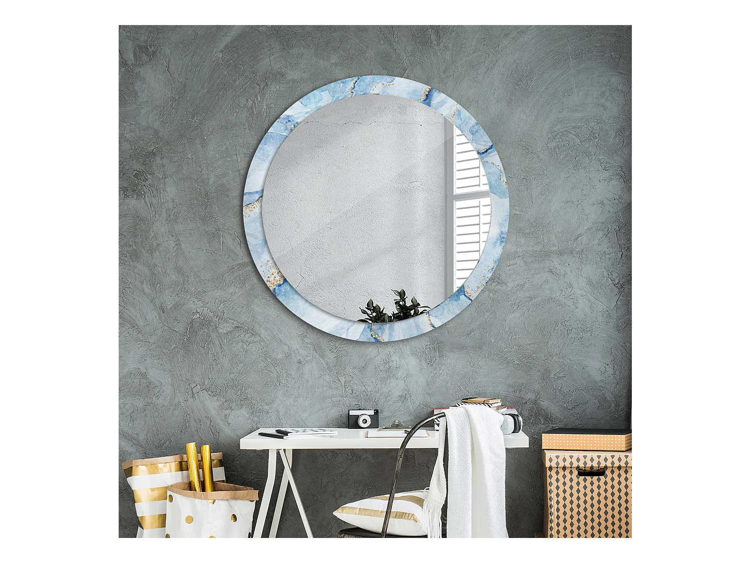 Miroir rond décoratif - Marbre bleu - 90 cm