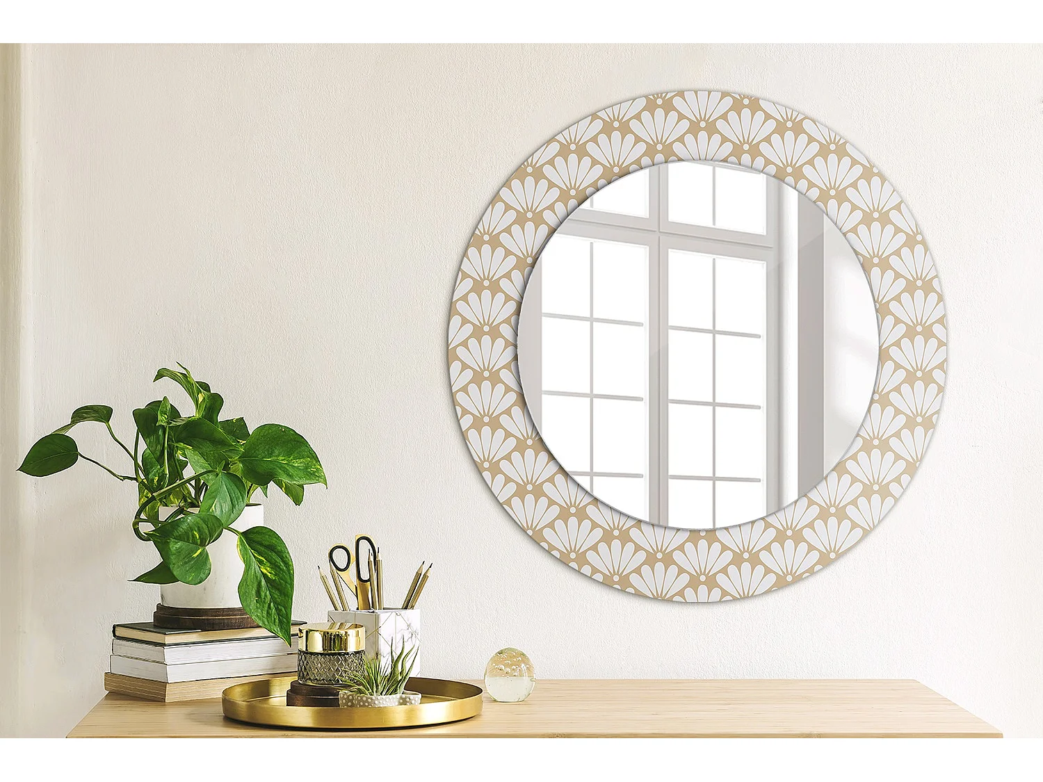 Miroir rond décoratif - Fleur orientale - 50 cm