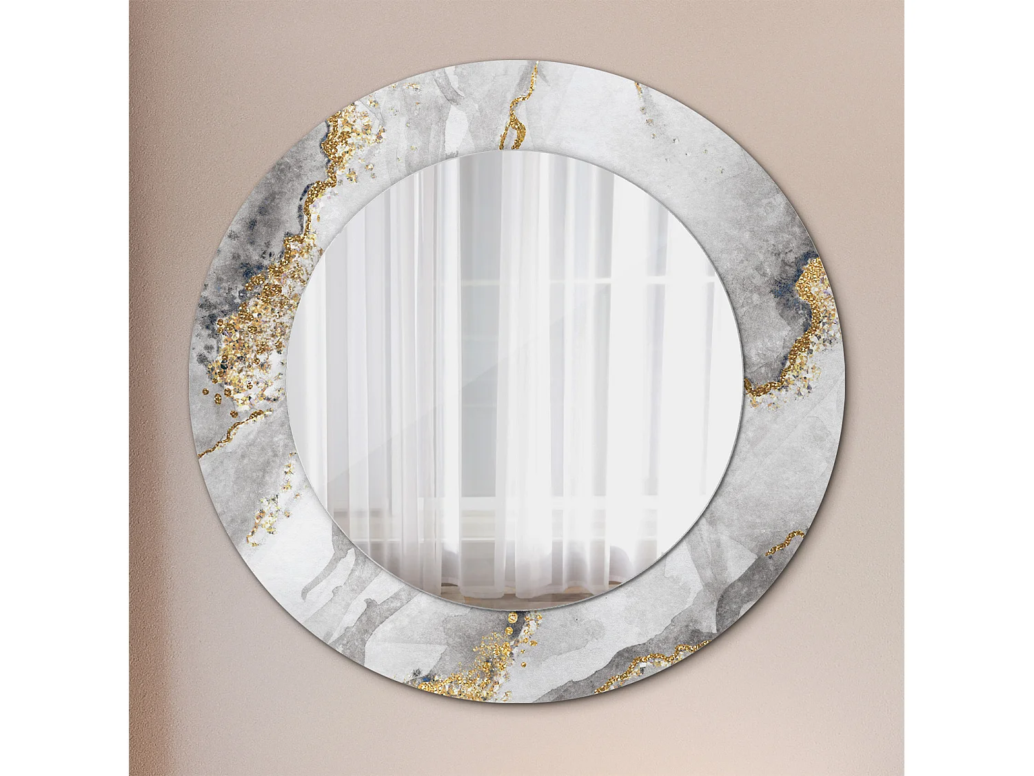 Miroir rond décoratif - Motif marbre - 50 cm