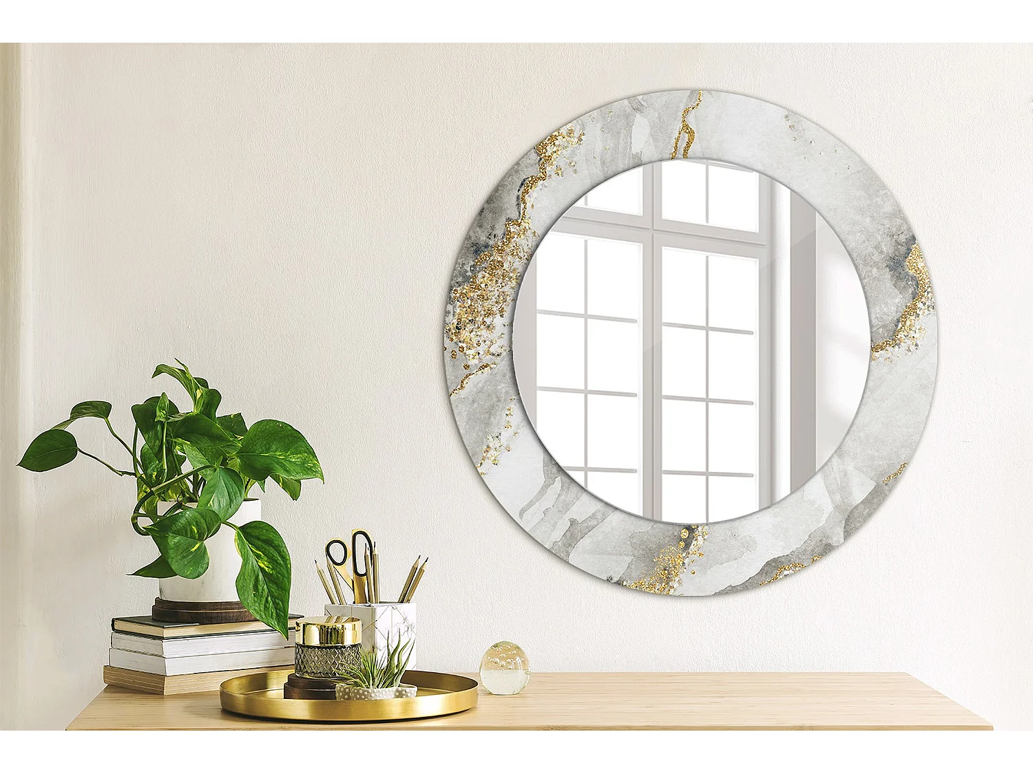 Miroir rond décoratif - Motif marbre - 50 cm