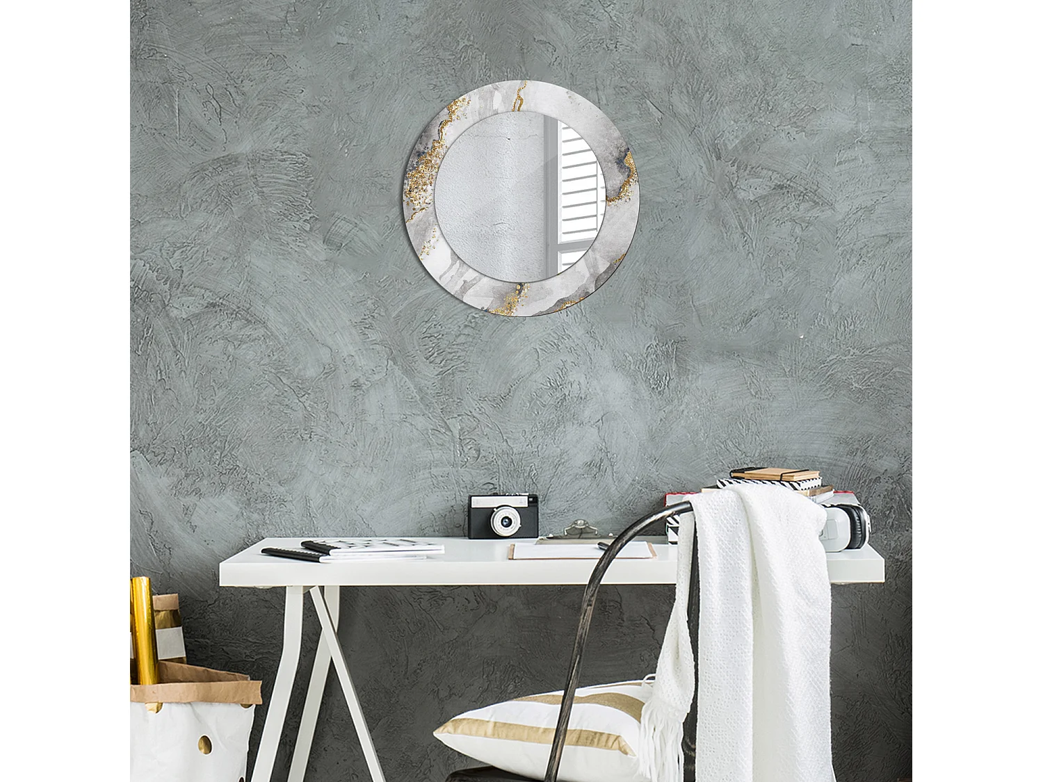 Miroir rond décoratif - Motif marbre - 50 cm