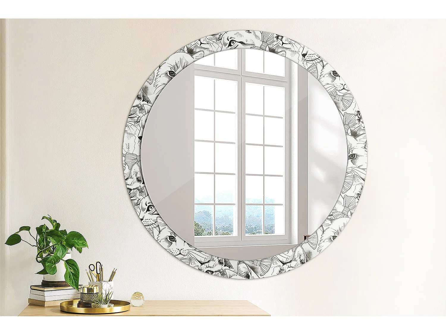 Runder dekorativer Spiegel - Katzen - 90 cm