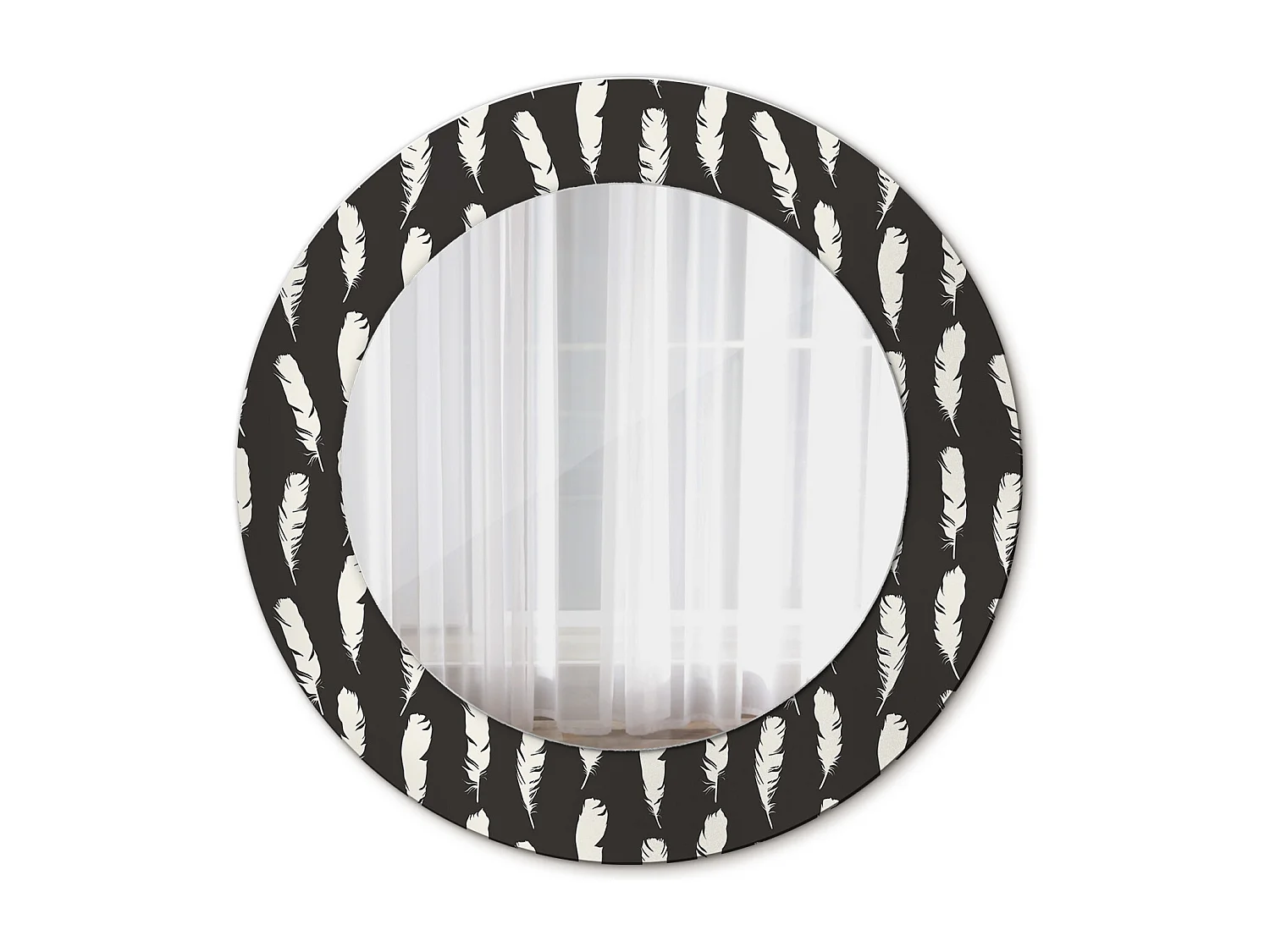 Decoratieve ronde spiegel - Zwart-witte veren - 50 cm