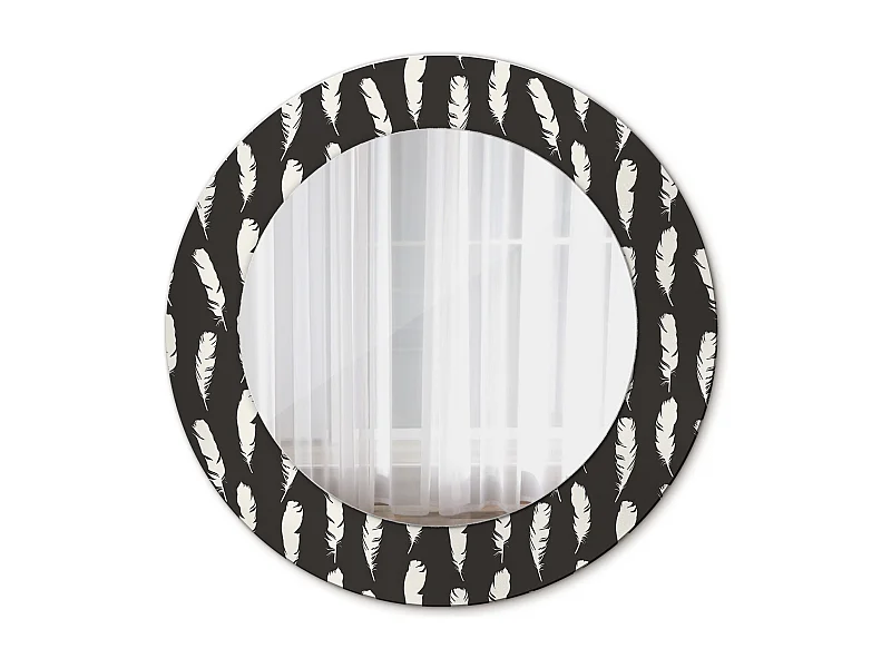 Dekorativer runder Spiegel - Schwarze und weiße Federn - 50 cm