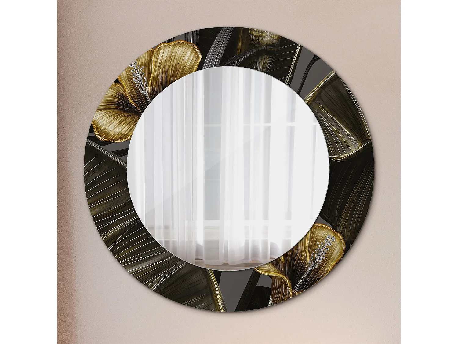 Ronde decoratieve spiegel - hibiscusbloemen - 50 cm