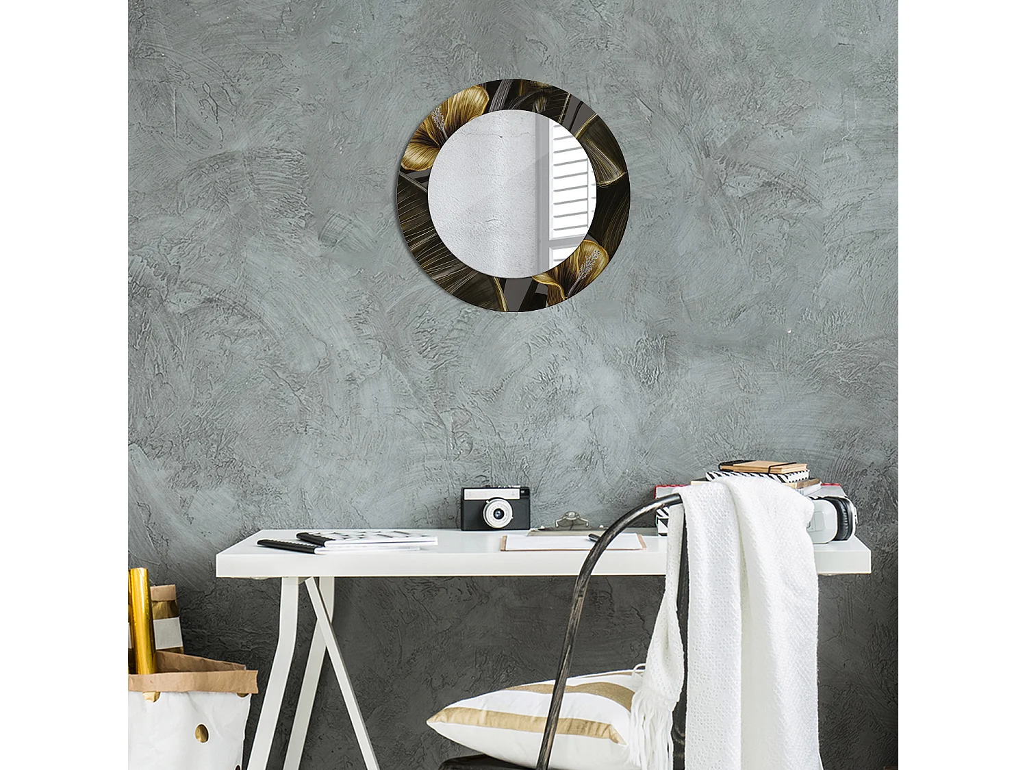 Ronde decoratieve spiegel - hibiscusbloemen - 50 cm