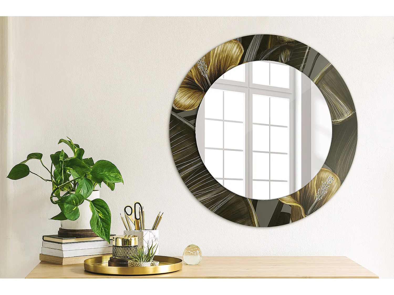 Ronde decoratieve spiegel - hibiscusbloemen - 50 cm