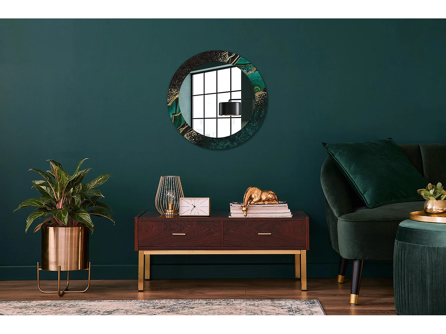 Espejo decorativo redondo - Mármol verde - 60 cm