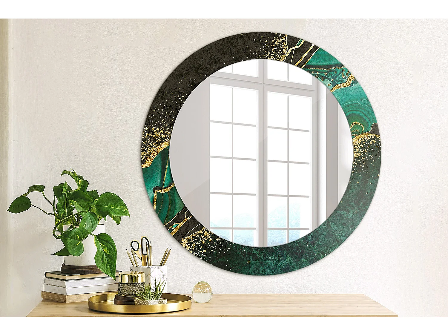 Espejo decorativo redondo - Mármol verde - 60 cm