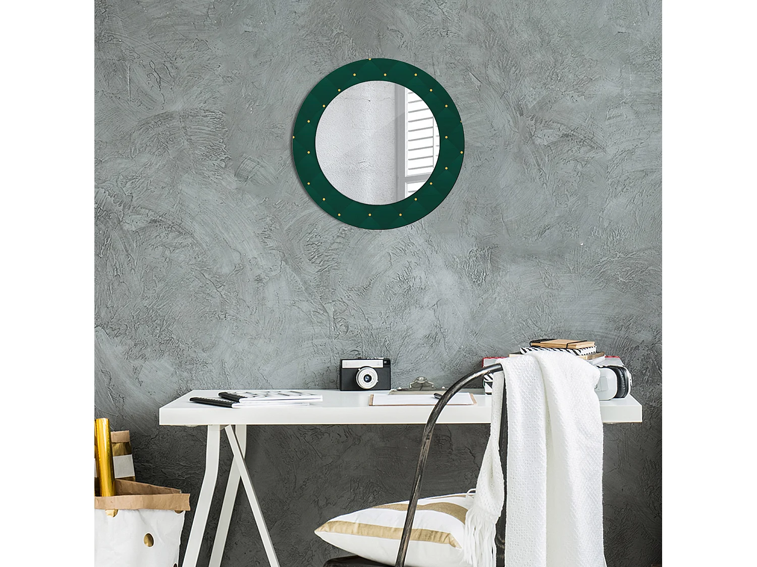 Decoratieve ronde spiegel - gewatteerd ontwerp - 50 cm